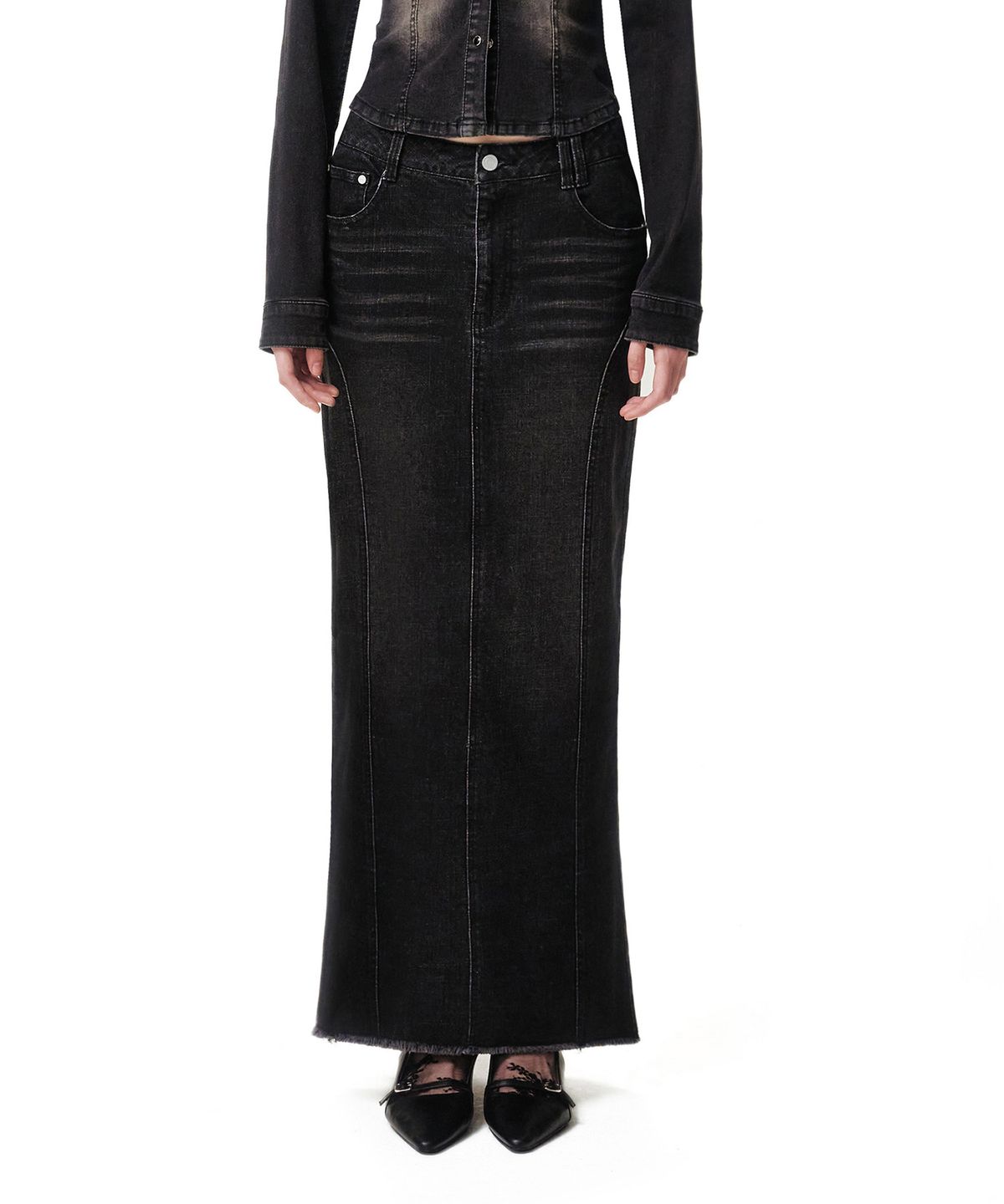 데케트 우먼(DECET WOMEN) Slim Maxi Skirt DCSK009BLACK