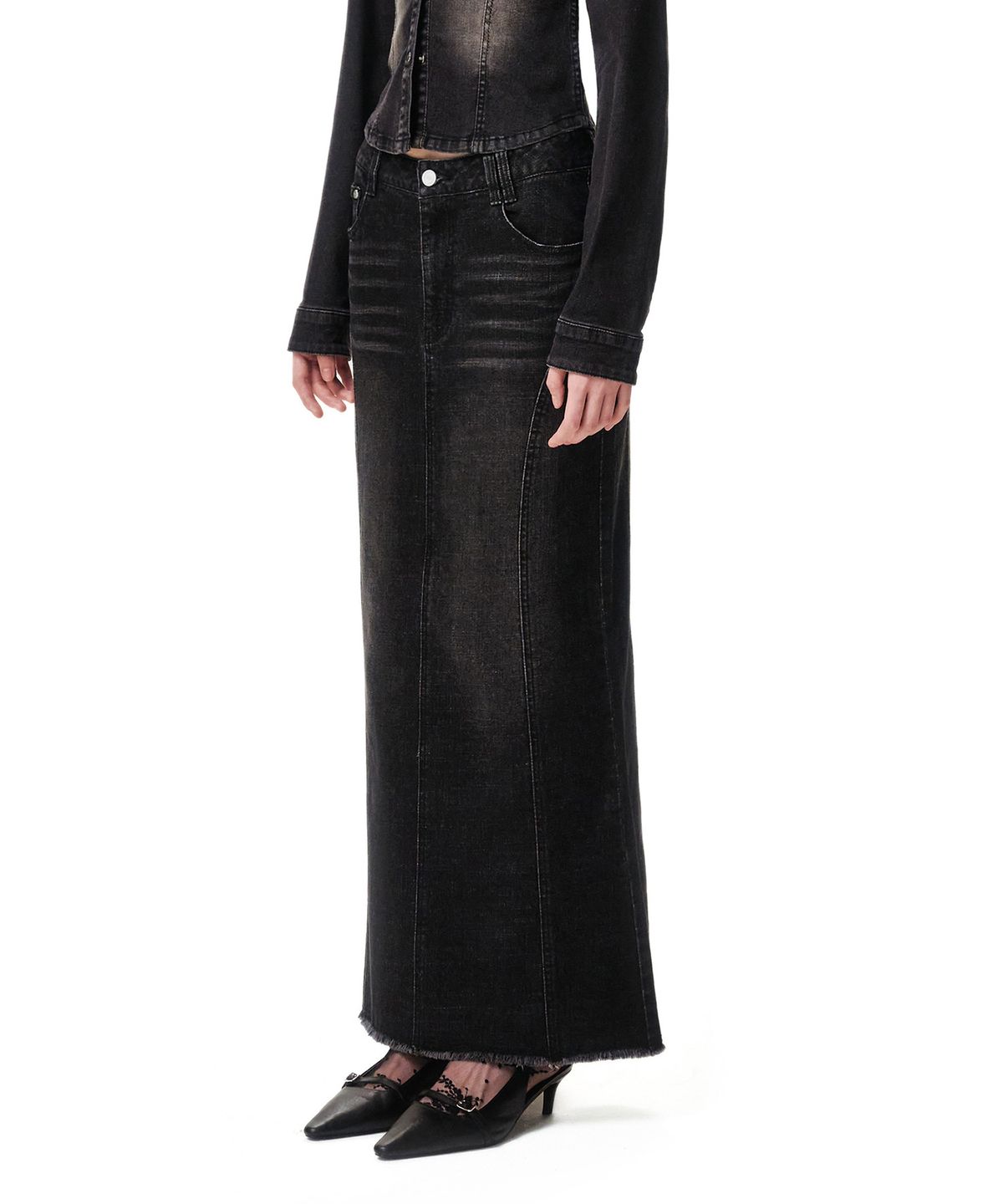 데케트 우먼(DECET WOMEN) Slim Maxi Skirt DCSK009BLACK