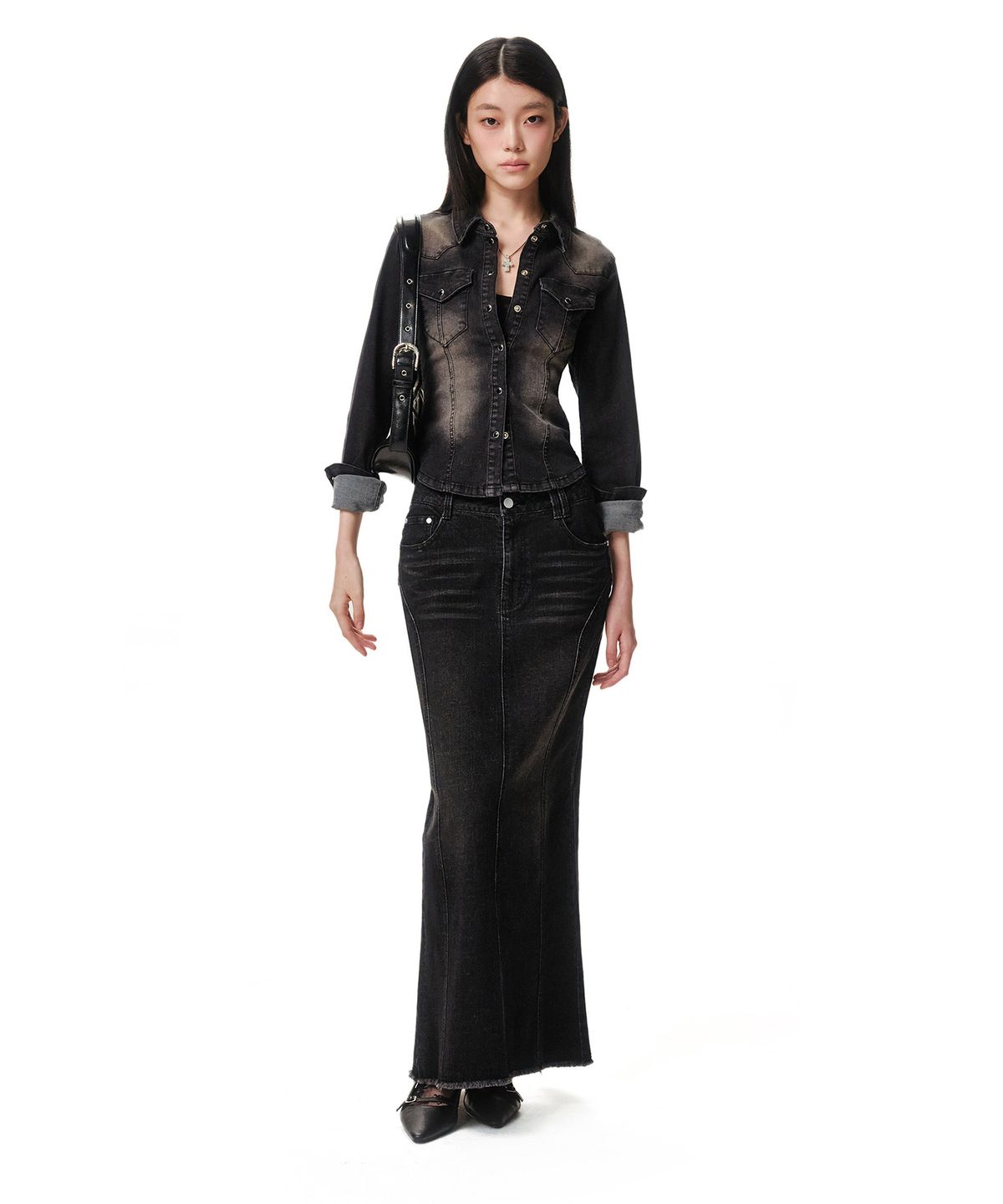 데케트 우먼(DECET WOMEN) Slim Maxi Skirt DCSK009BLACK