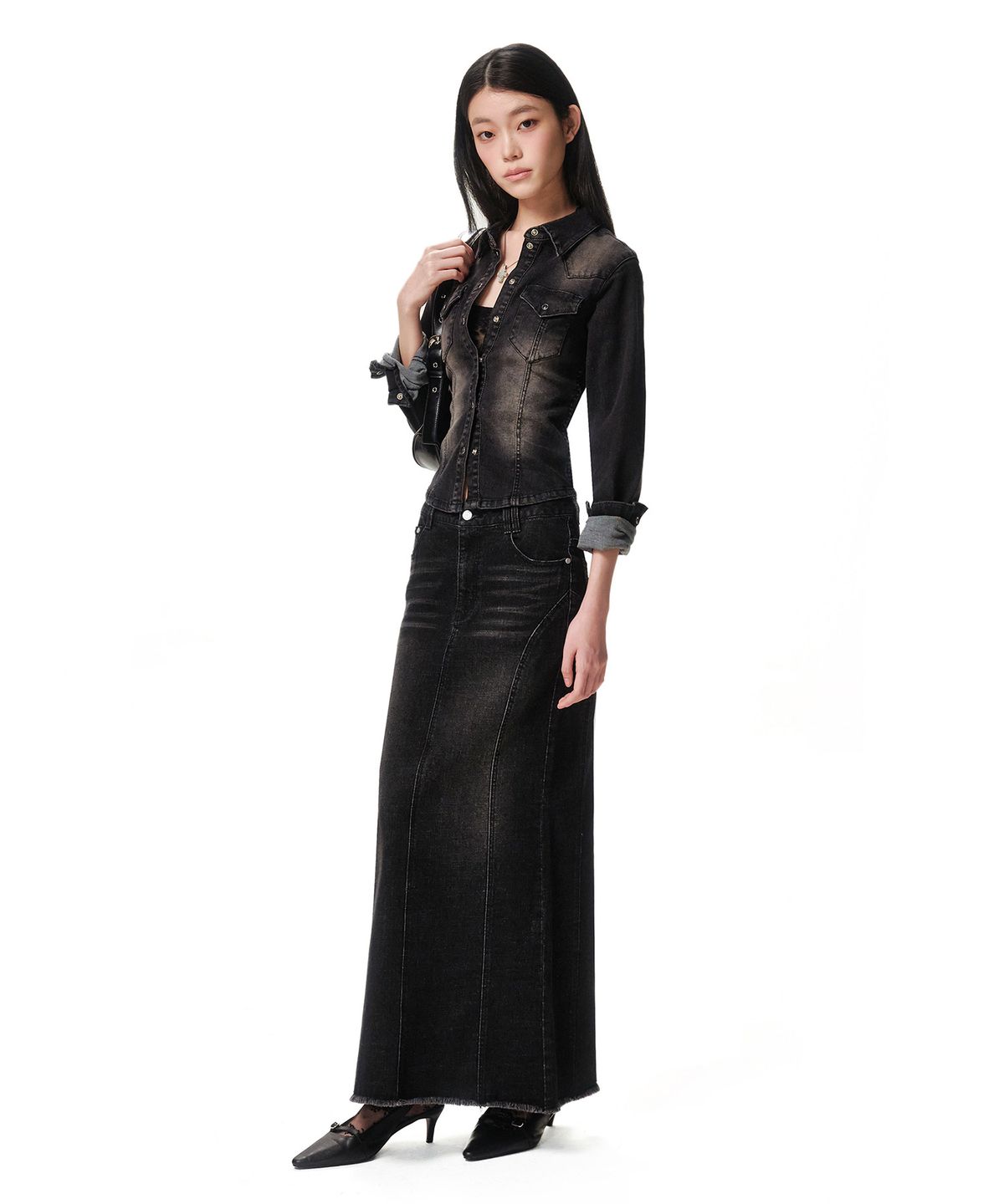 데케트 우먼(DECET WOMEN) Slim Maxi Skirt DCSK009BLACK