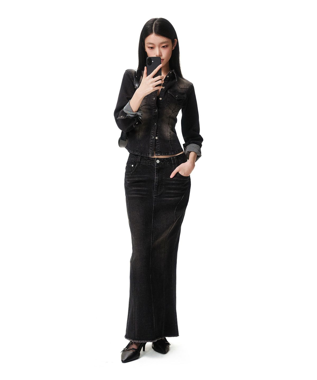 데케트 우먼(DECET WOMEN) Slim Maxi Skirt DCSK009BLACK