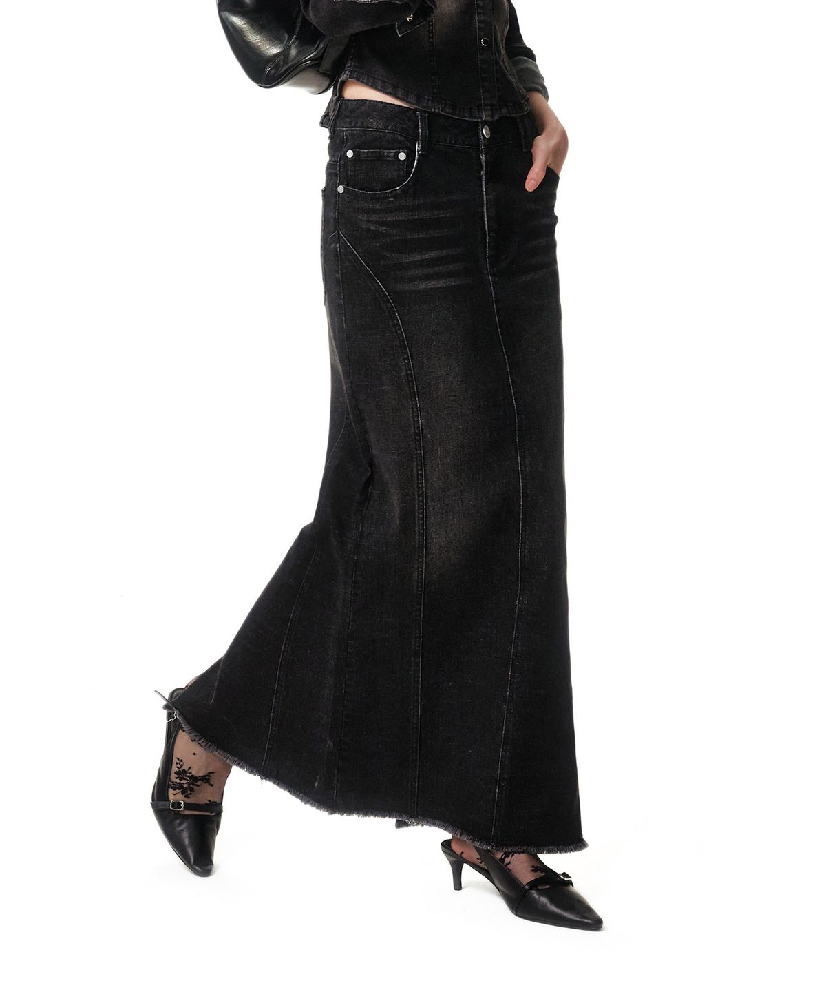 데케트 우먼(DECET WOMEN) Slim Maxi Skirt DCSK009BLACK