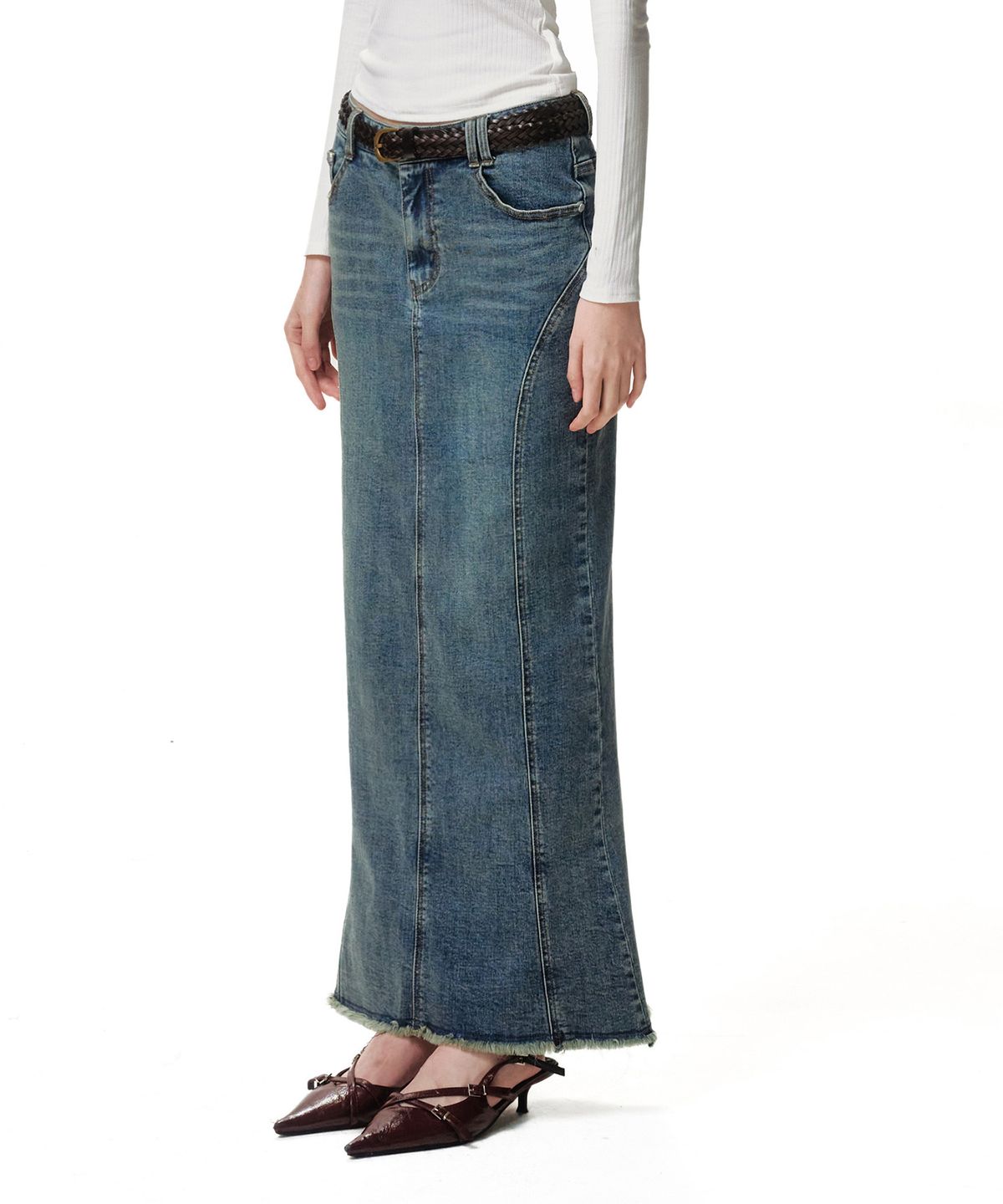 데케트 우먼(DECET WOMEN) Slim Maxi Skirt DCSK009BLUE