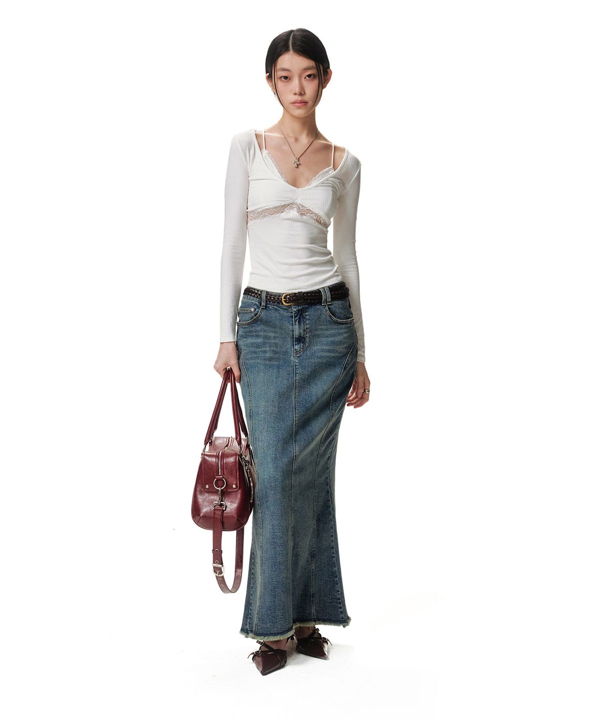 데케트 우먼(DECET WOMEN) Slim Maxi Skirt DCSK009BLUE