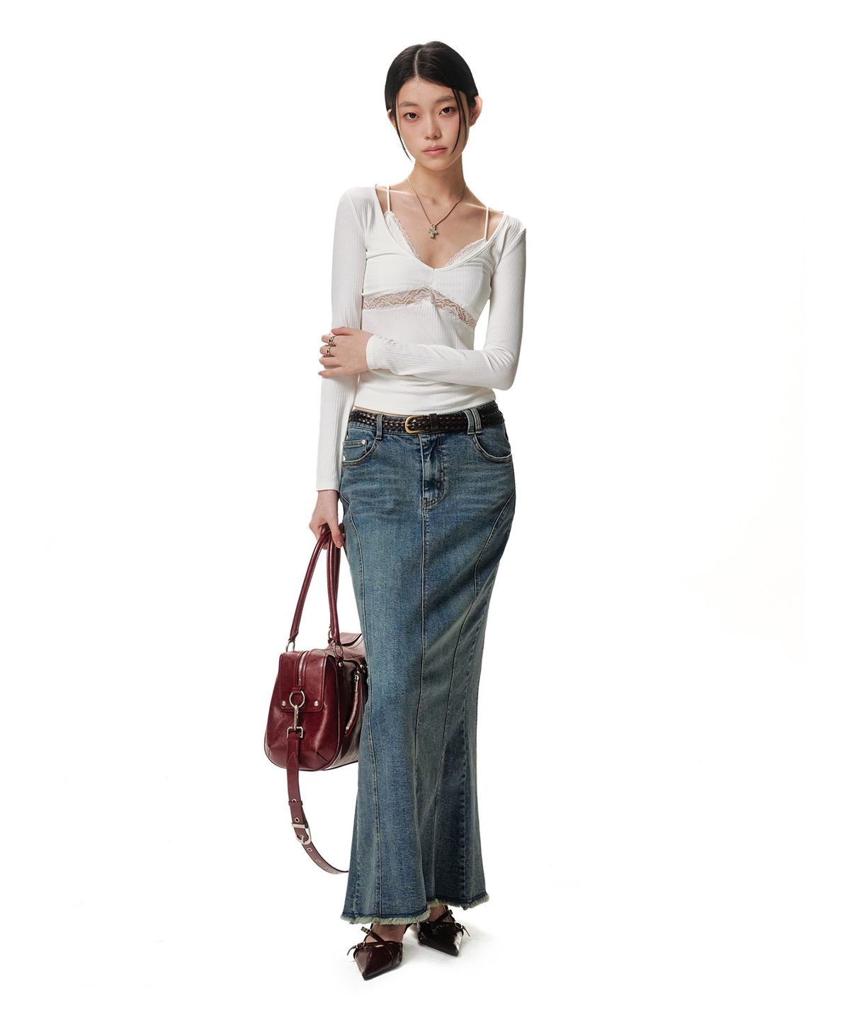 데케트 우먼(DECET WOMEN) Slim Maxi Skirt DCSK009BLUE