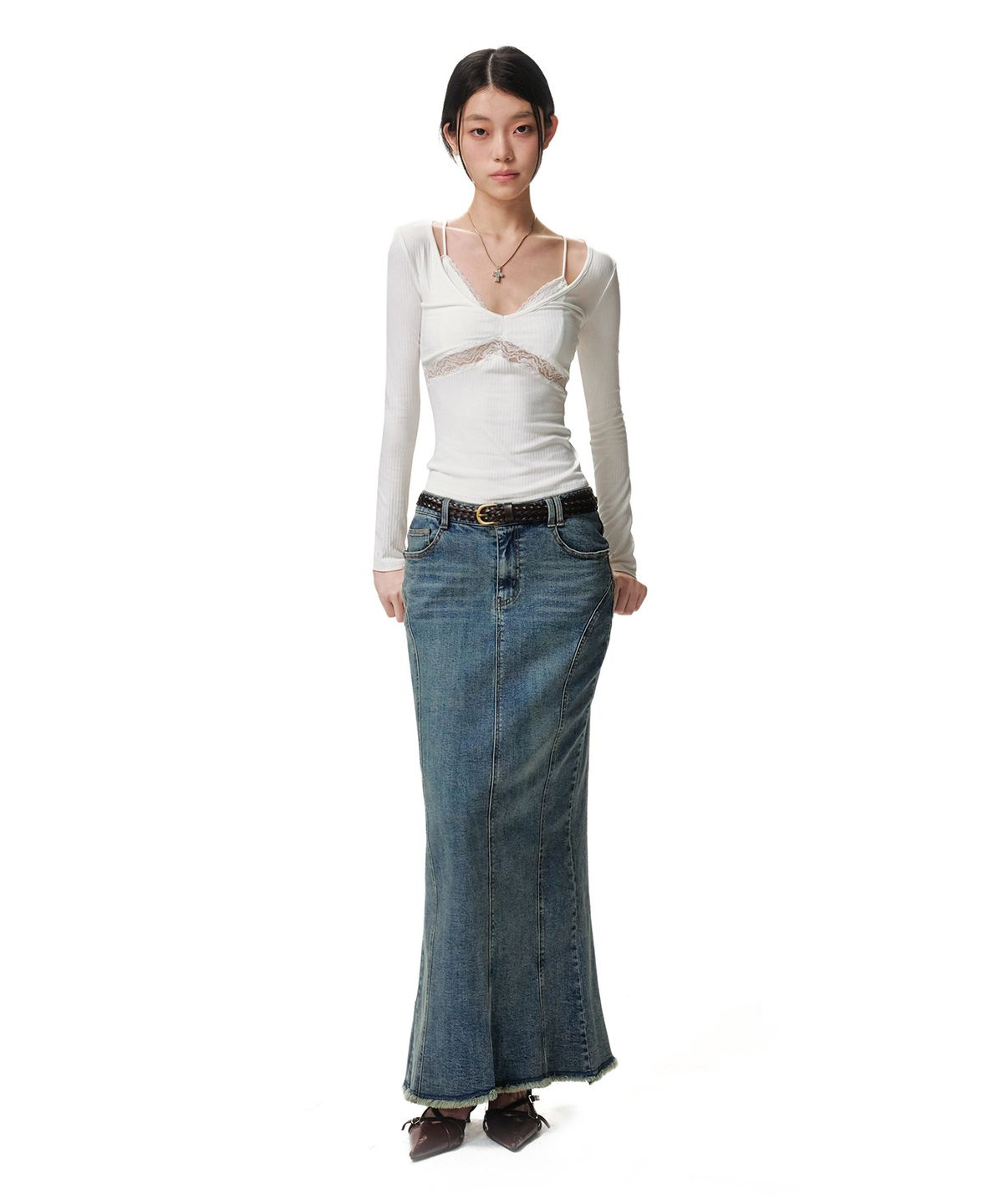 데케트 우먼(DECET WOMEN) Slim Maxi Skirt DCSK009BLUE
