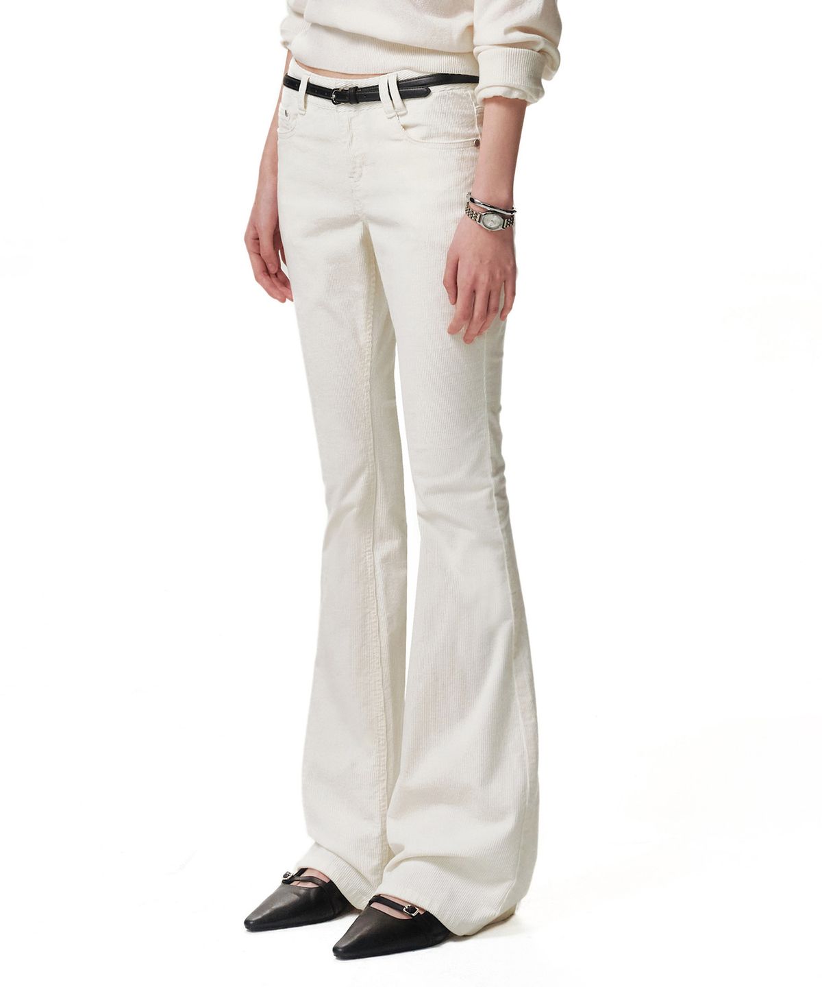 데케트 우먼(DECET WOMEN) Signature Slim Low Rise Flared Corduroy Pants DCWPT041IVORY