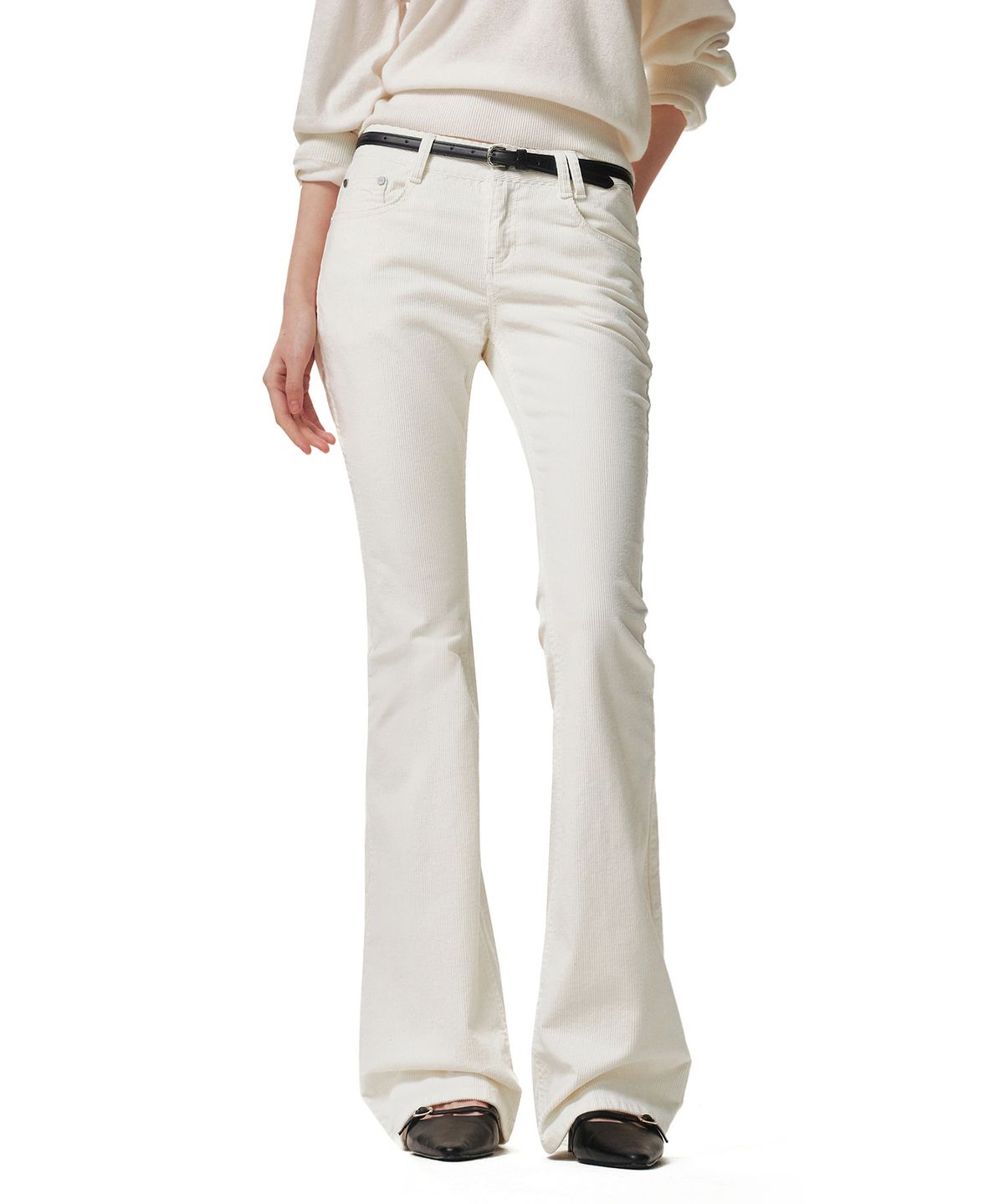 데케트 우먼(DECET WOMEN) Signature Slim Low Rise Flared Corduroy Pants DCWPT041IVORY