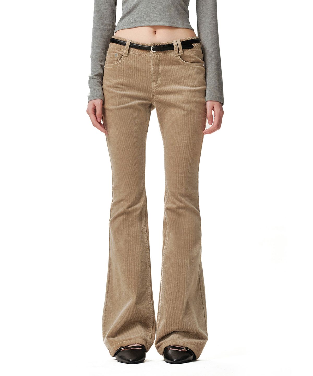 데케트 우먼(DECET WOMEN) Signature Slim Low Rise Flared Corduroy Pants DCWPT041BEIGE