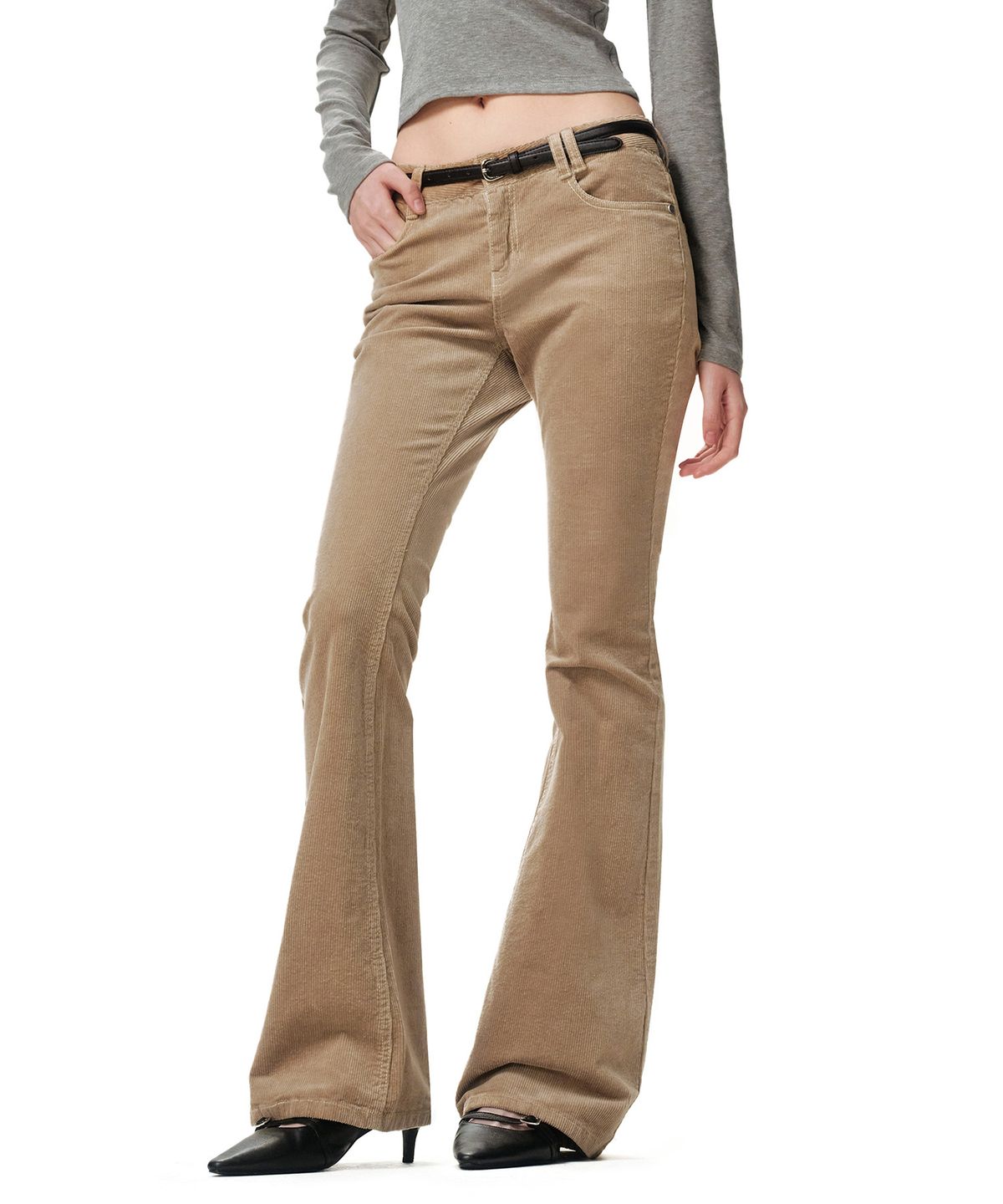 데케트 우먼(DECET WOMEN) Signature Slim Low Rise Flared Corduroy Pants DCWPT041BEIGE