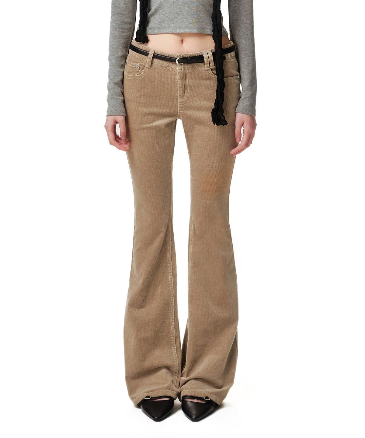 데케트 우먼(DECET WOMEN) Signature Slim Low Rise Flared Corduroy Pants DCWPT041BEIGE