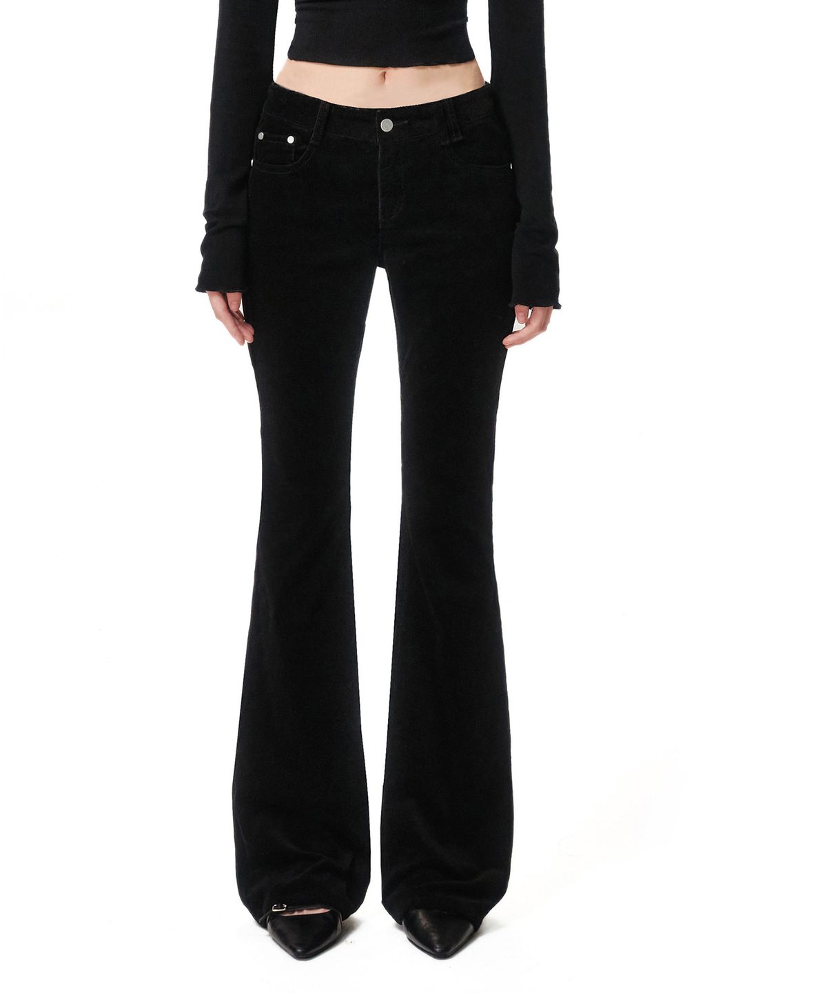 데케트 우먼(DECET WOMEN) Signature Slim Low Rise Flared Corduroy Pants DCWPT041BLACK