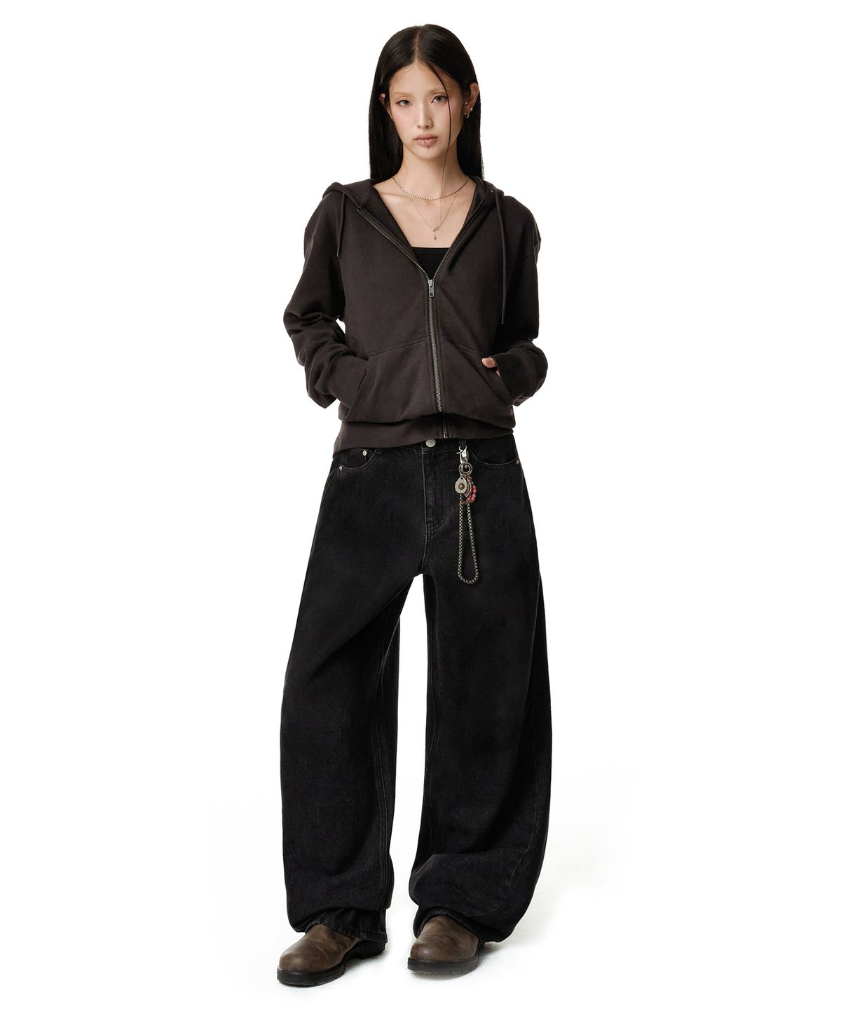 데케트 우먼(DECET WOMEN) [윤비누X데케트우먼]Curved Pocket Barrel Wide Jeans DCWPT038BLACK
