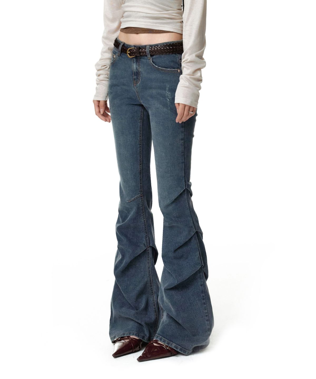 데케트 우먼(DECET WOMEN) [윤비누X데케트우먼]Scratch Flared Shirring Jeans DCWPT037BLUE