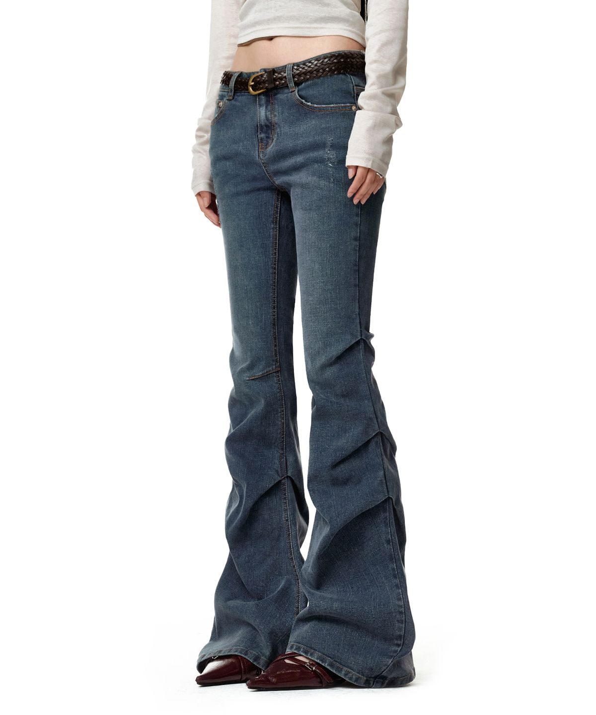 데케트 우먼(DECET WOMEN) [윤비누X데케트우먼]Scratch Flared Shirring Jeans DCWPT037BLUE