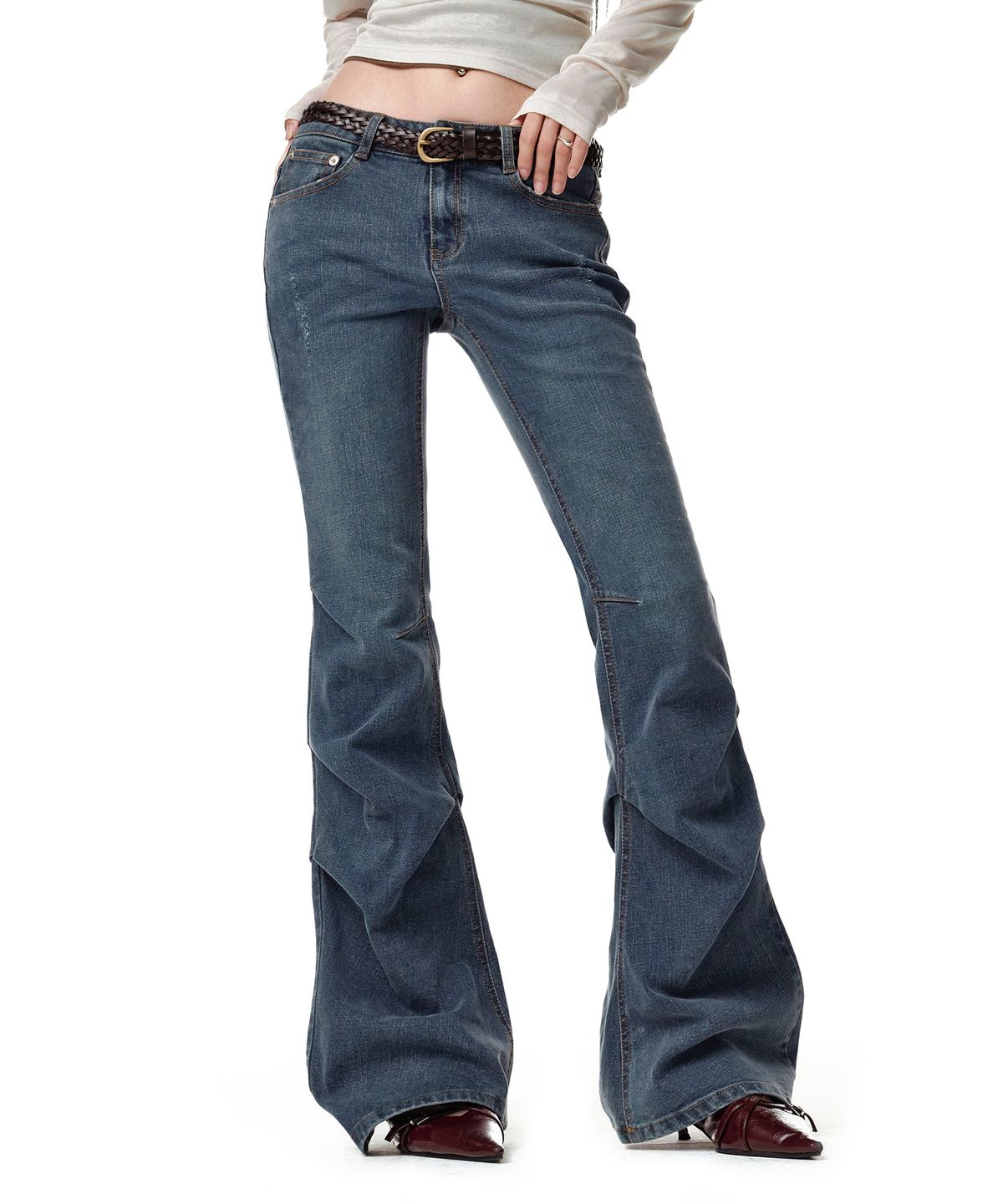 데케트 우먼(DECET WOMEN) [윤비누X데케트우먼]Scratch Flared Shirring Jeans DCWPT037BLUE