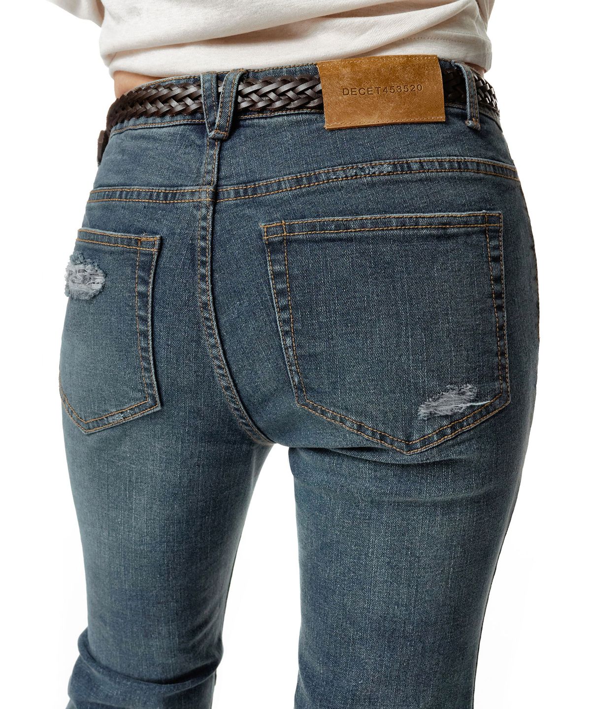 데케트 우먼(DECET WOMEN) [윤비누X데케트우먼]Scratch Flared Shirring Jeans DCWPT037BLUE