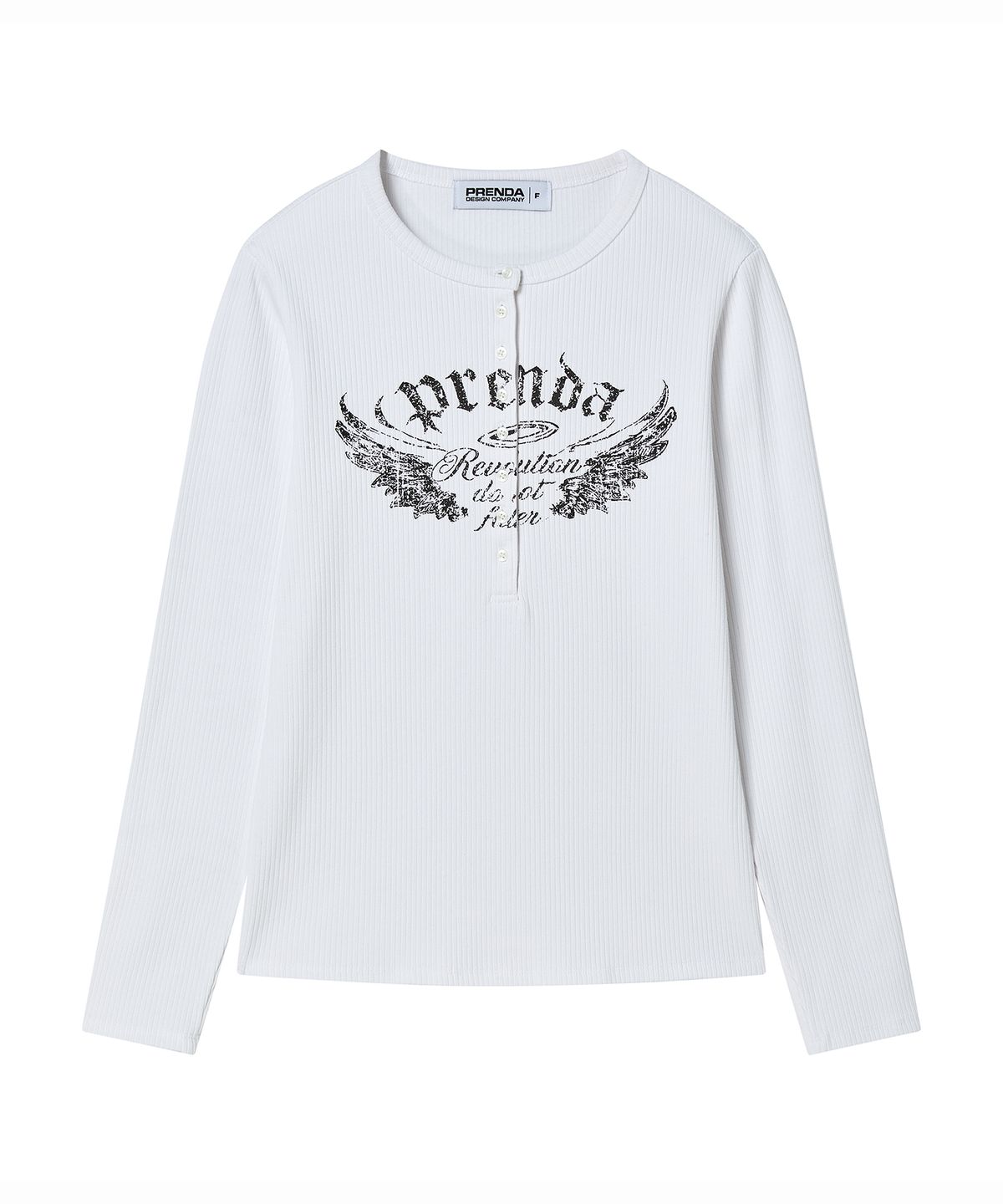 프렌다(PRENDA) WING GRAPHIC HENLEY LONG SLEEVE WHITE