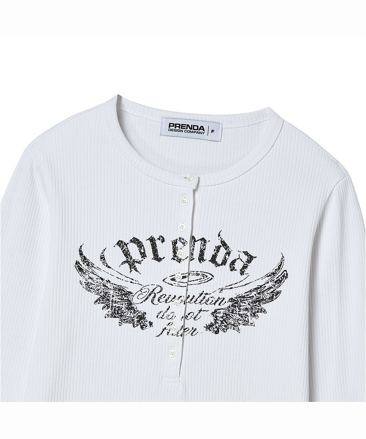 프렌다(PRENDA) WING GRAPHIC HENLEY LONG SLEEVE WHITE