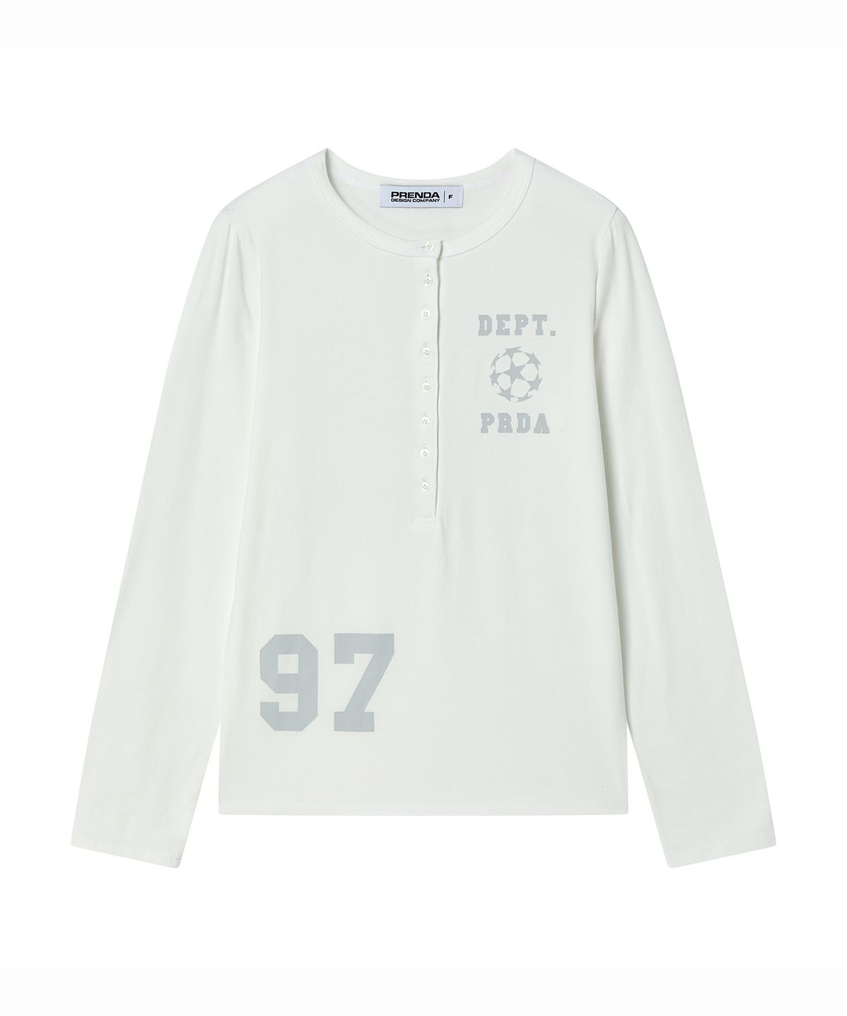 프렌다(PRENDA) DEPT NUMBERING HENLEY LONG SLEEVE WHITE