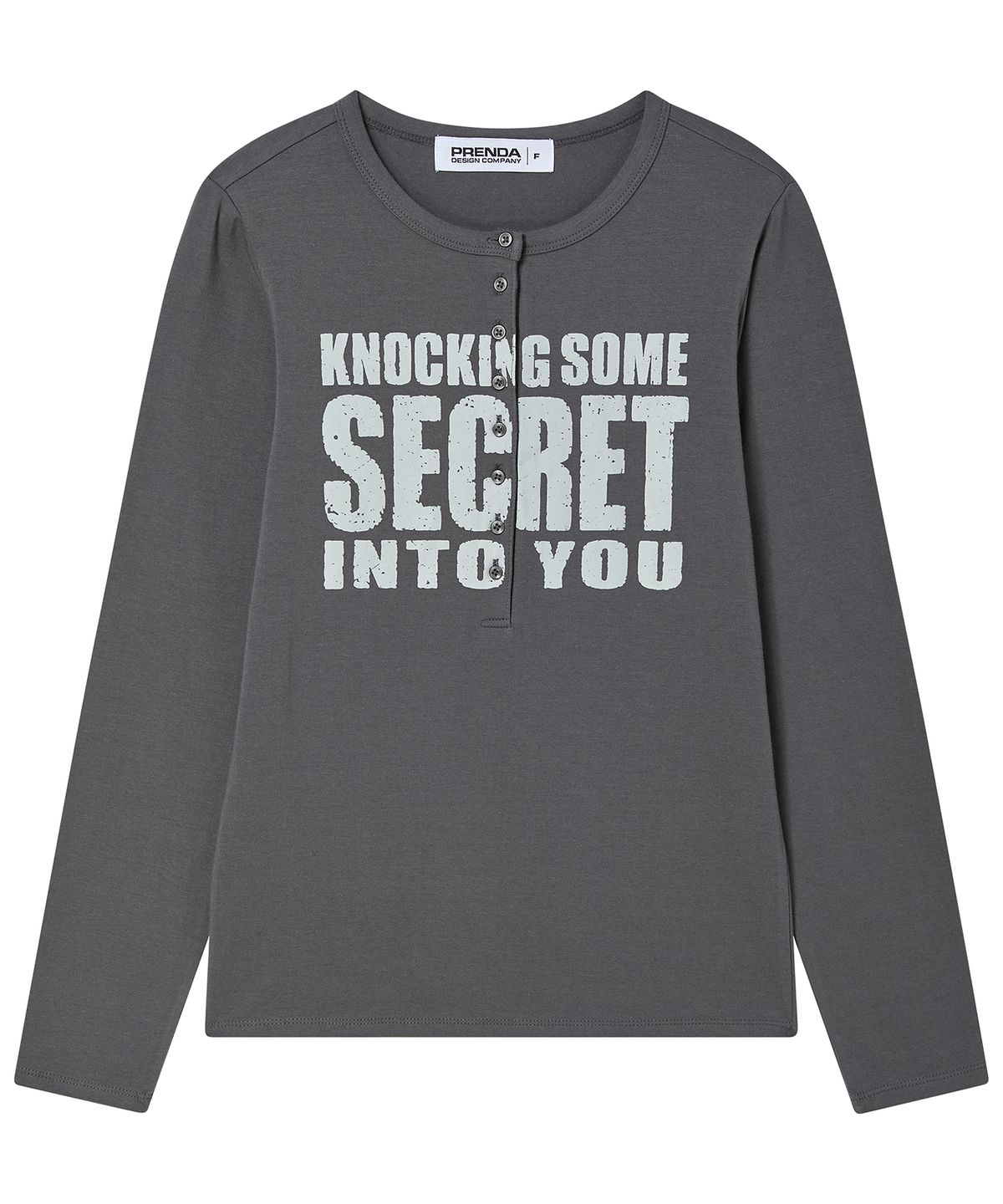 프렌다(PRENDA) SECRET LETTERING HENLEY LONG SLEEVE CHARCOAL