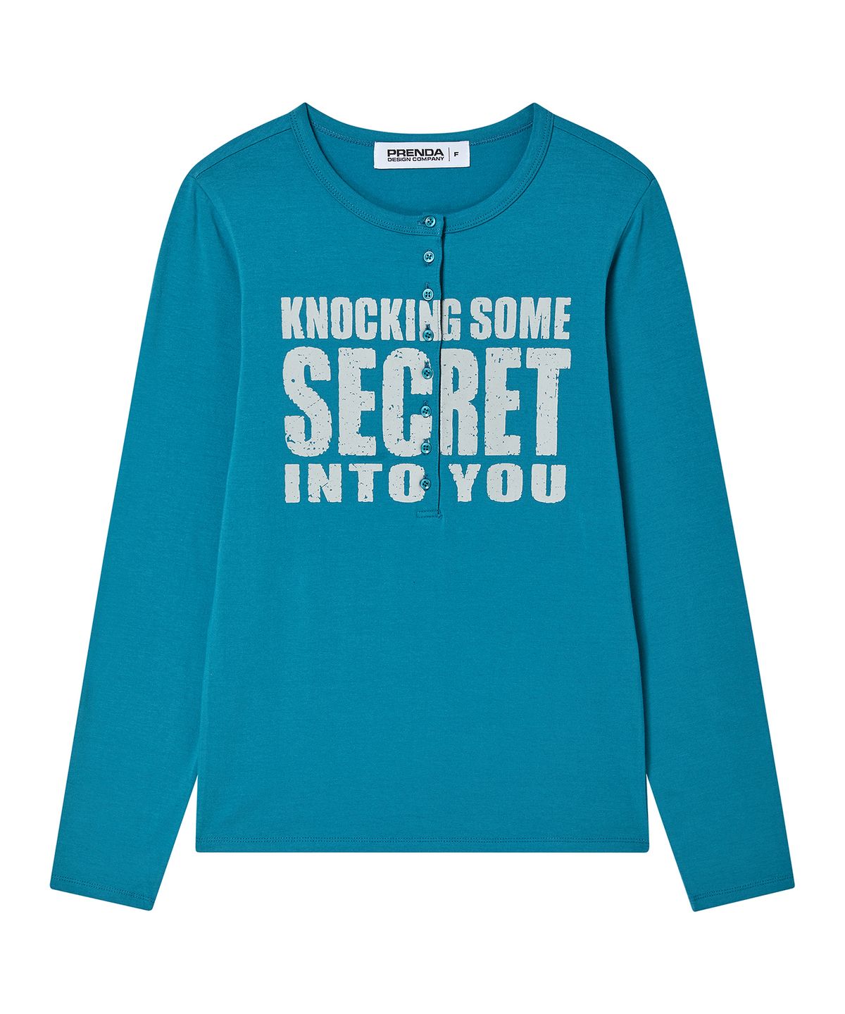 프렌다(PRENDA) SECRET LETTERING HENLEY LONG SLEEVE AQUA BLUE