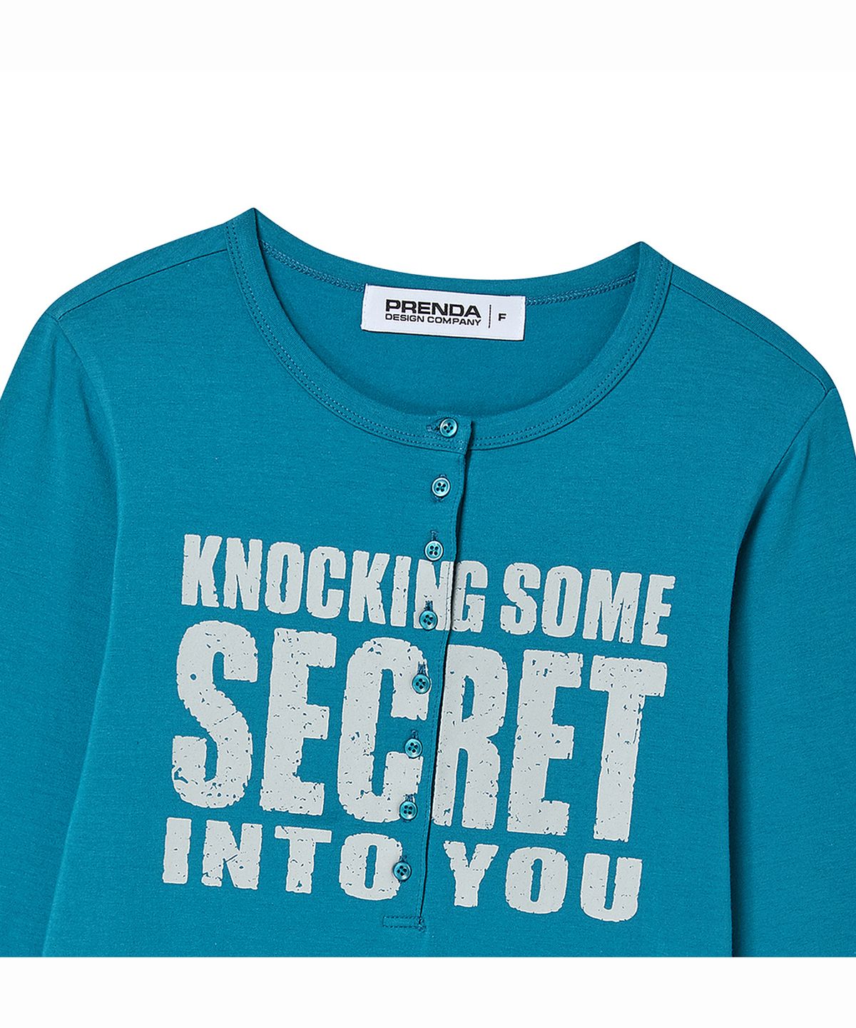 프렌다(PRENDA) SECRET LETTERING HENLEY LONG SLEEVE AQUA BLUE
