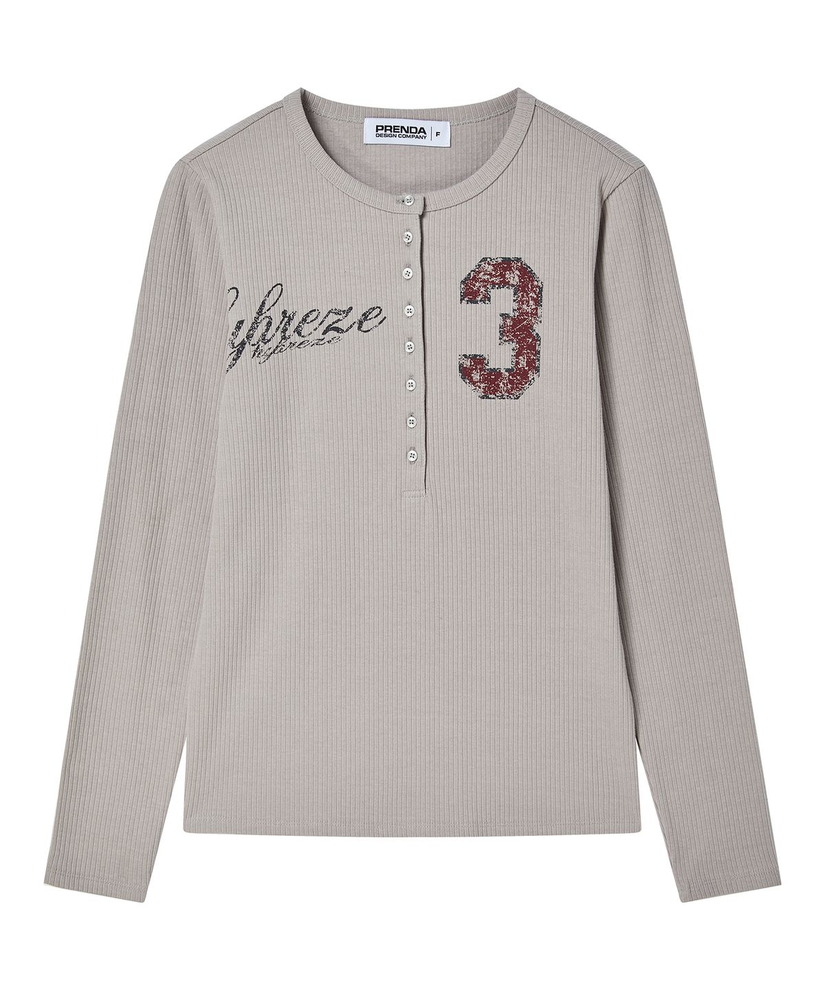 프렌다(PRENDA) NUMBER 3 HENLEY LONG SLEEVE LIGHT GRAY