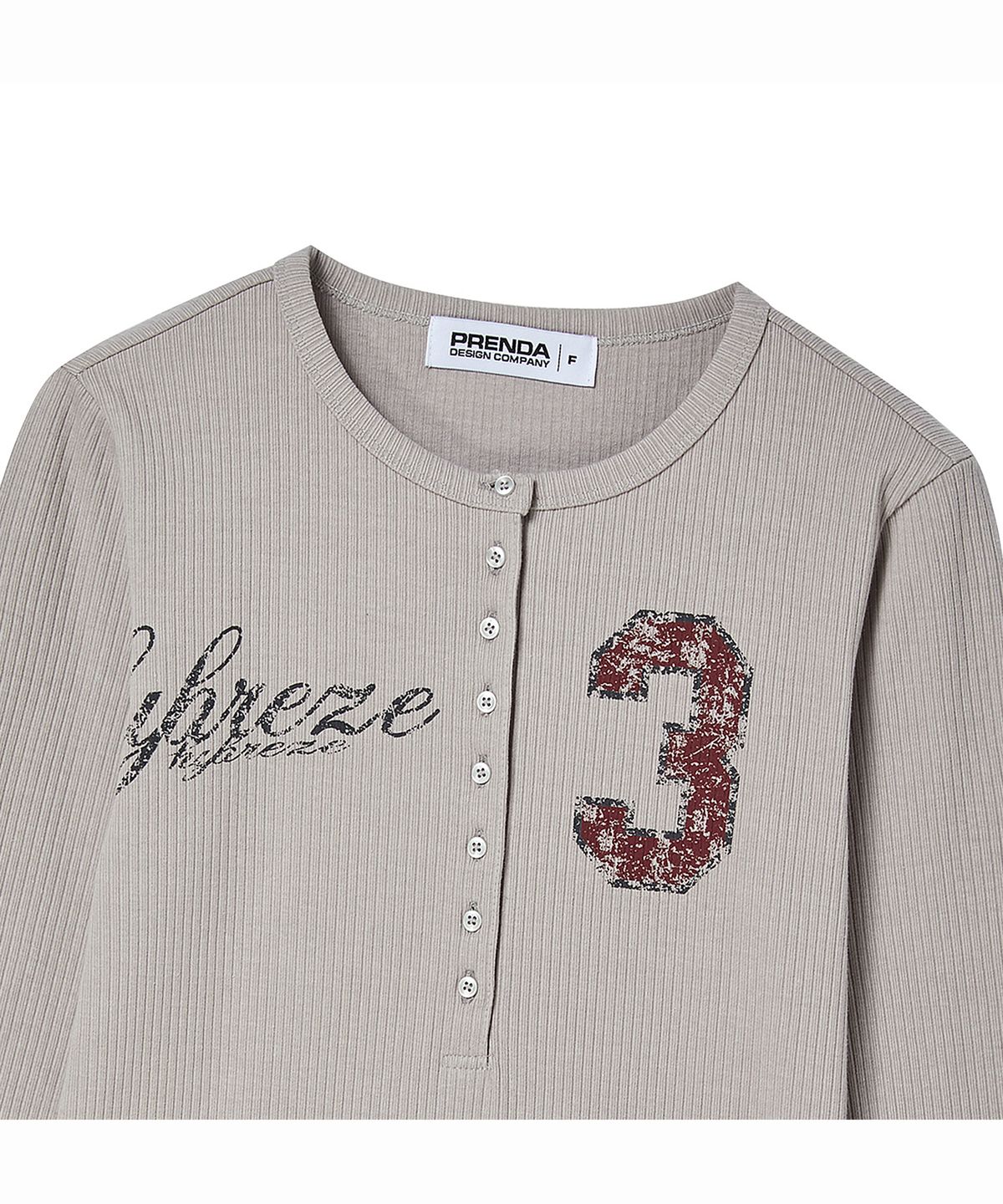 프렌다(PRENDA) NUMBER 3 HENLEY LONG SLEEVE LIGHT GRAY
