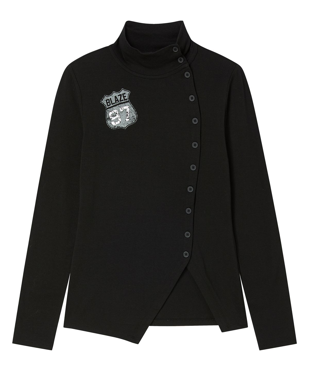 프렌다(PRENDA) BLAZE BUTTON WRAP LONG SLEEVE BLACK