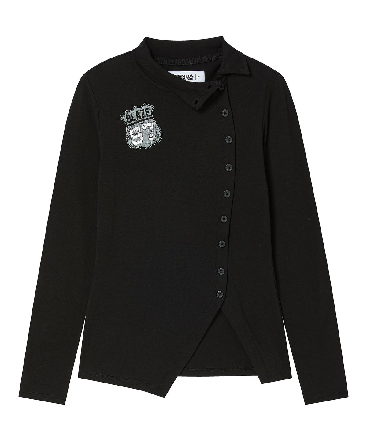 프렌다(PRENDA) BLAZE BUTTON WRAP LONG SLEEVE BLACK