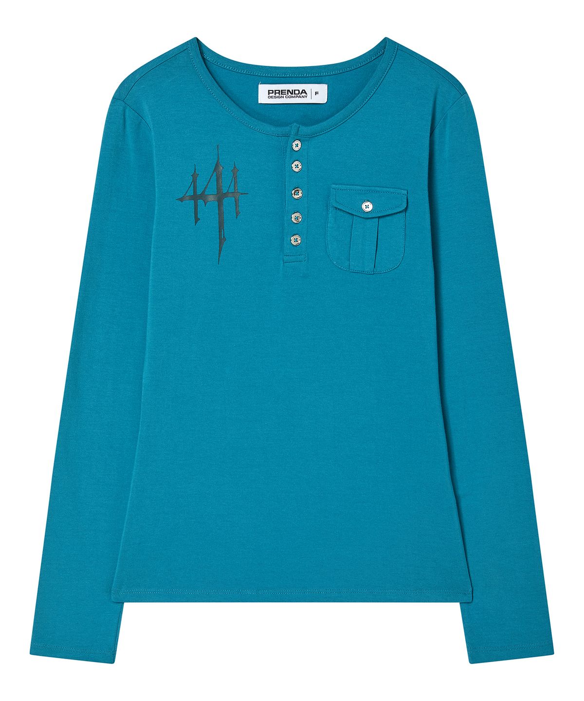 프렌다(PRENDA) POCKET HENLEY LONG SLEEVE AQUA BLUE