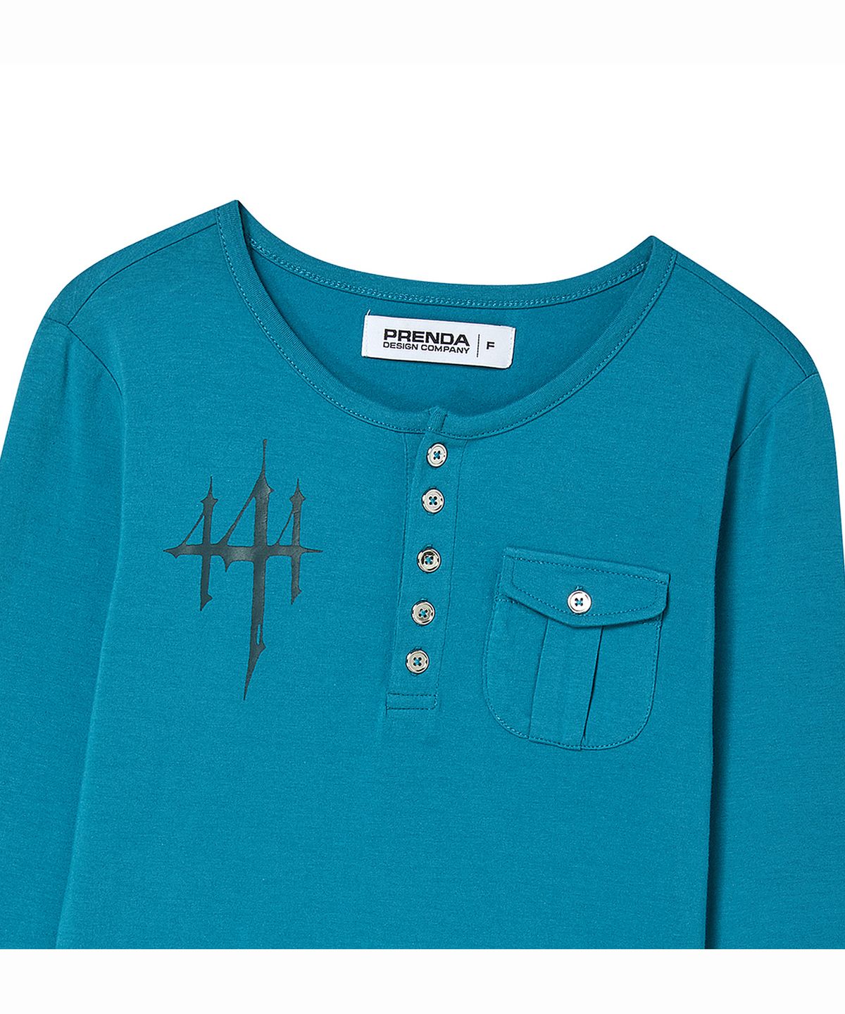 프렌다(PRENDA) POCKET HENLEY LONG SLEEVE AQUA BLUE