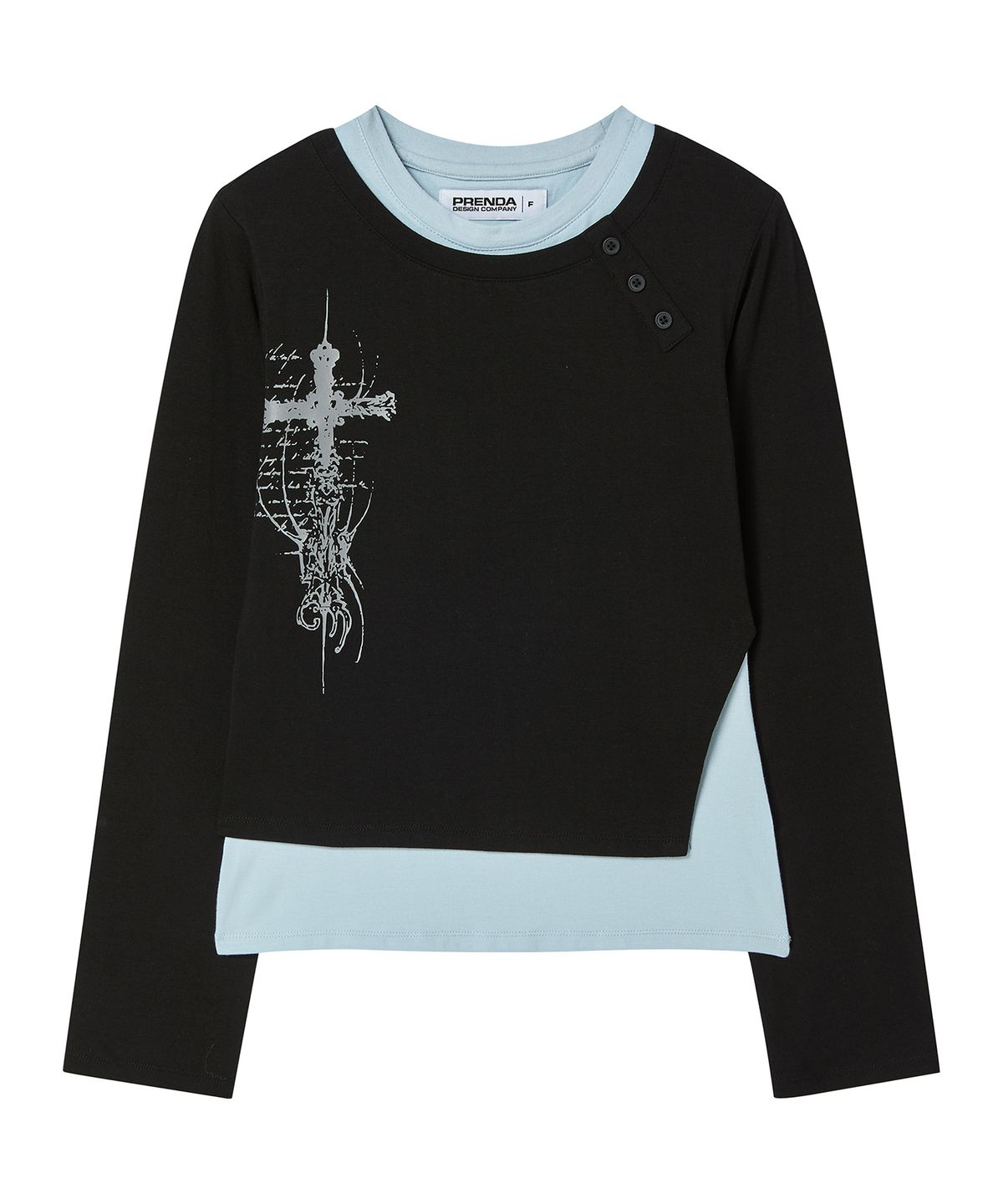 프렌다(PRENDA) CROSS SLIT LAYERED LONG SLEEVE BLACK