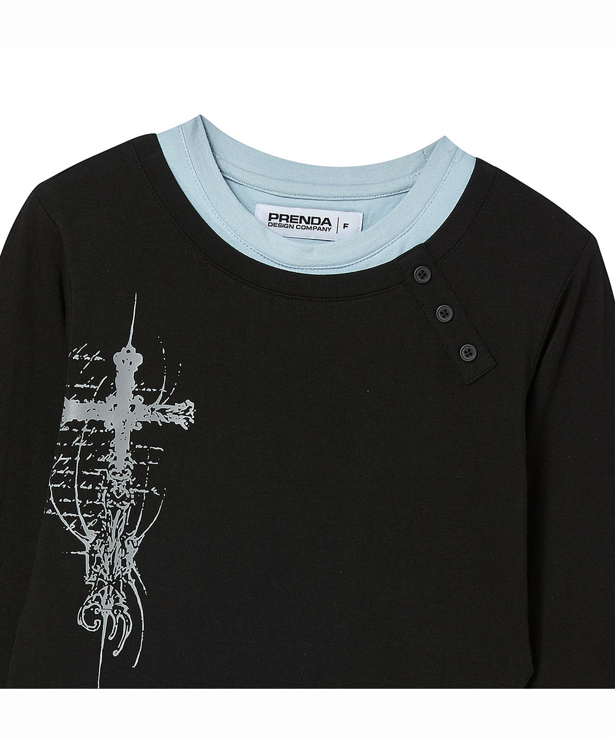 프렌다(PRENDA) CROSS SLIT LAYERED LONG SLEEVE BLACK