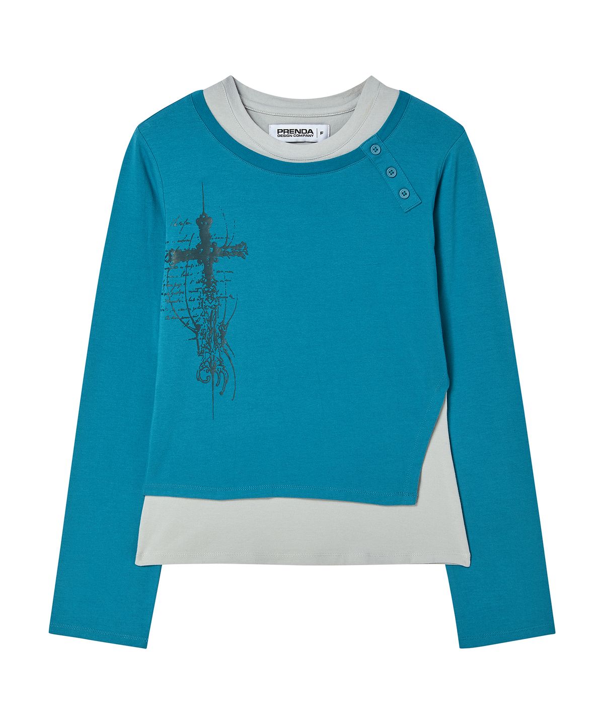 프렌다(PRENDA) CROSS SLIT LAYERED LONG SLEEVE AQUA BLUE