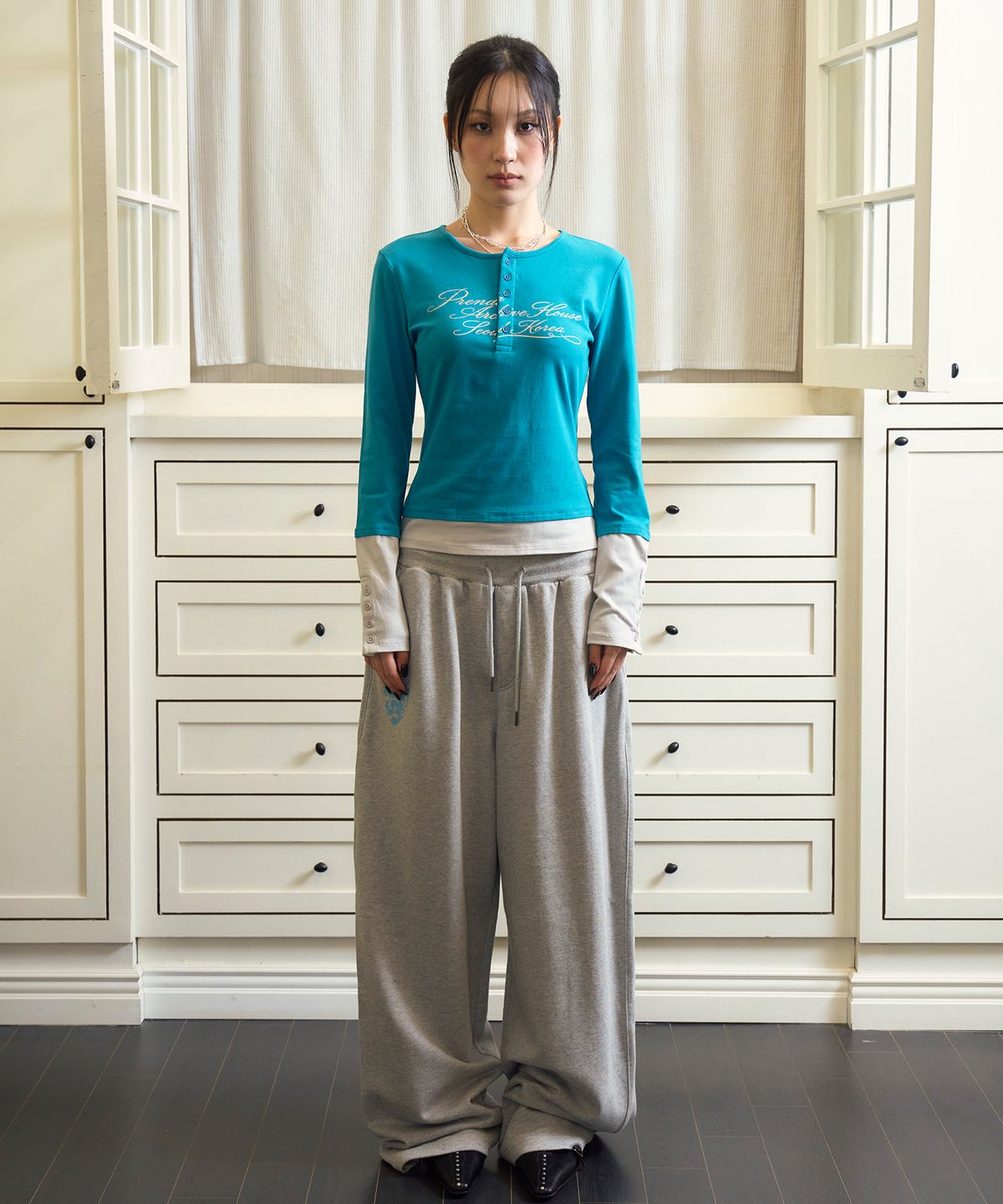 프렌다(PRENDA) ARCHIVE ATELIER LAYERED LONG SLEEVE AQUA BLUE