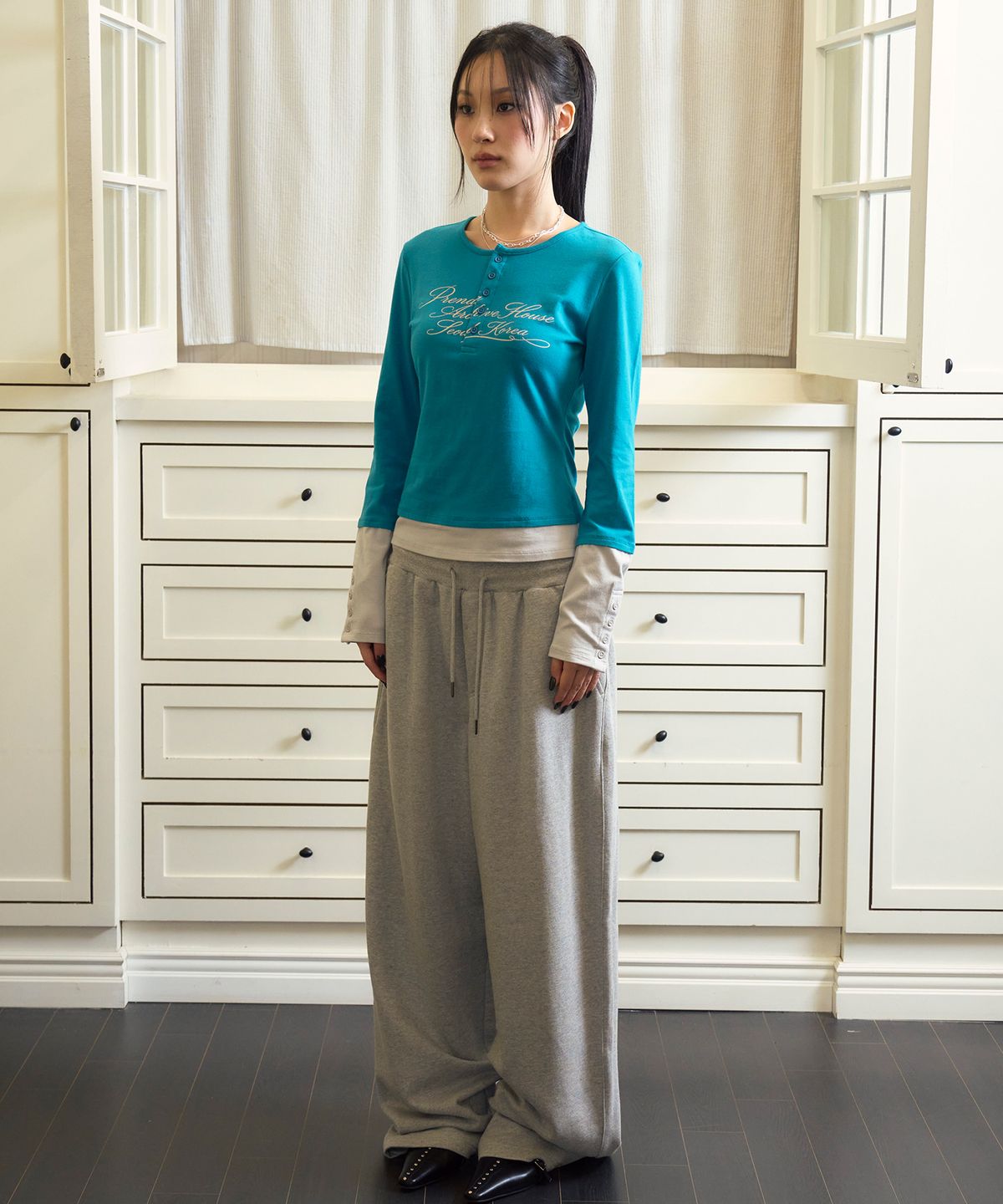 프렌다(PRENDA) ARCHIVE ATELIER LAYERED LONG SLEEVE AQUA BLUE