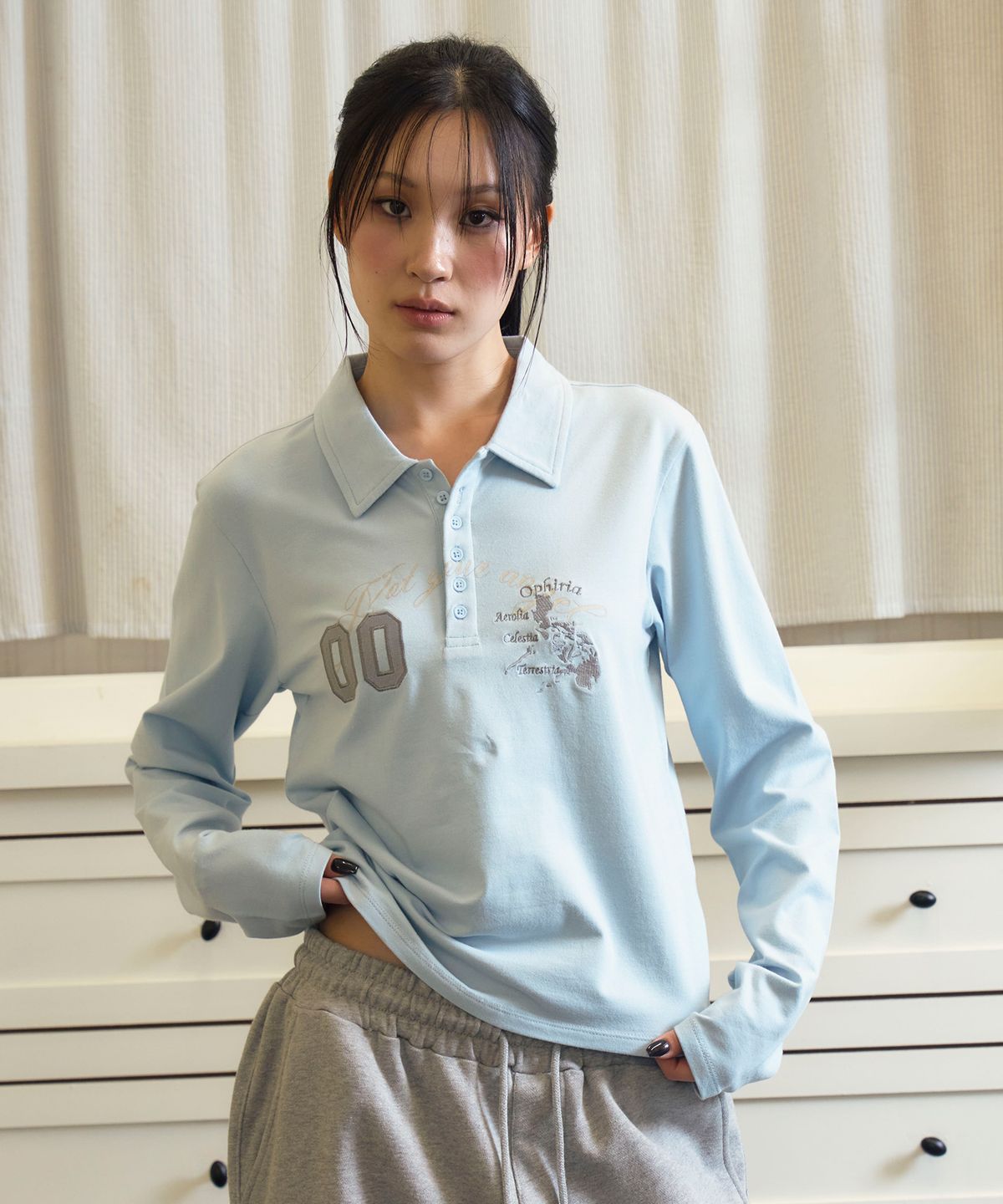 프렌다(PRENDA) NOT YOUR ANGEL POLO LONG SLEEVE SKY BLUE