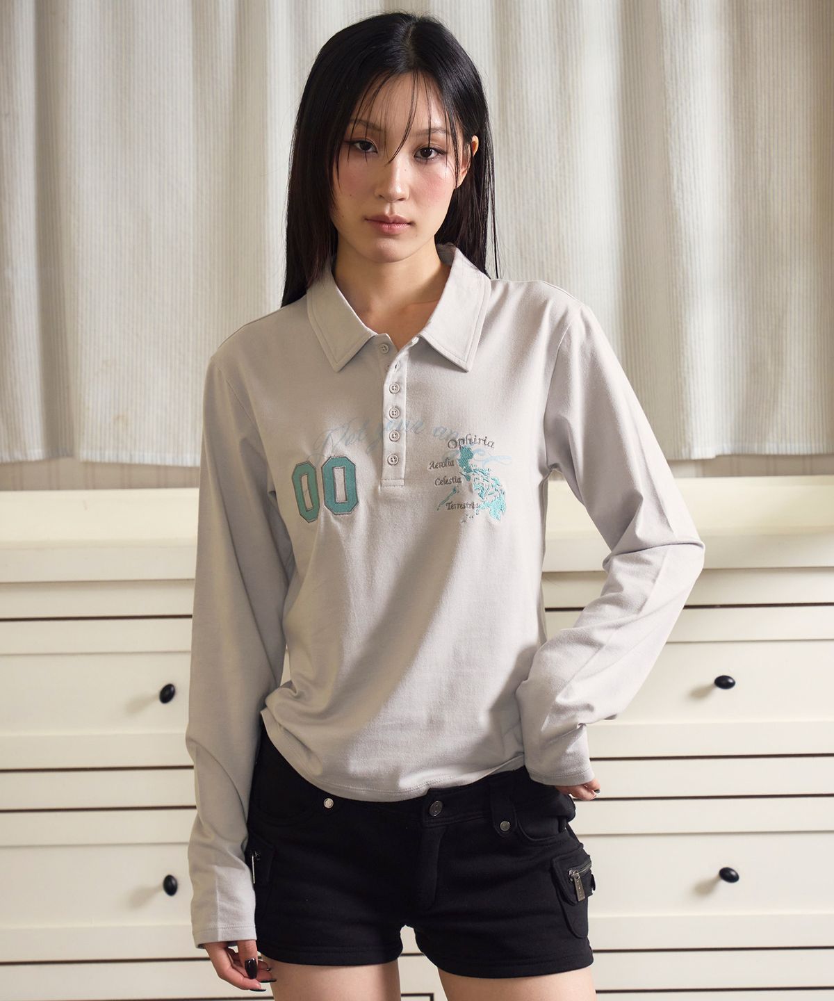 프렌다(PRENDA) NOT YOUR ANGEL POLO LONG SLEEVE GRAY