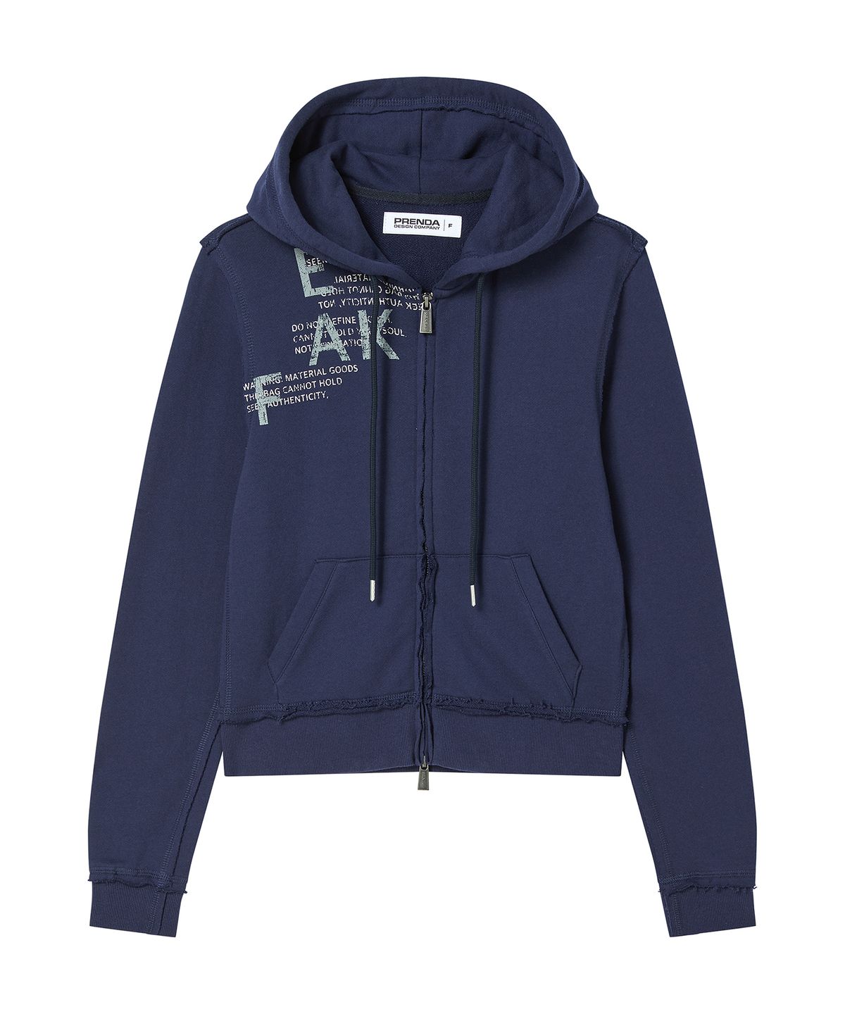 프렌다(PRENDA) ARCHIVE LETTERING HOOD ZIP UP NAVY