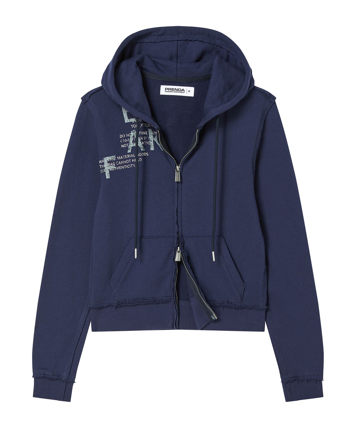 프렌다(PRENDA) ARCHIVE LETTERING HOOD ZIP UP NAVY