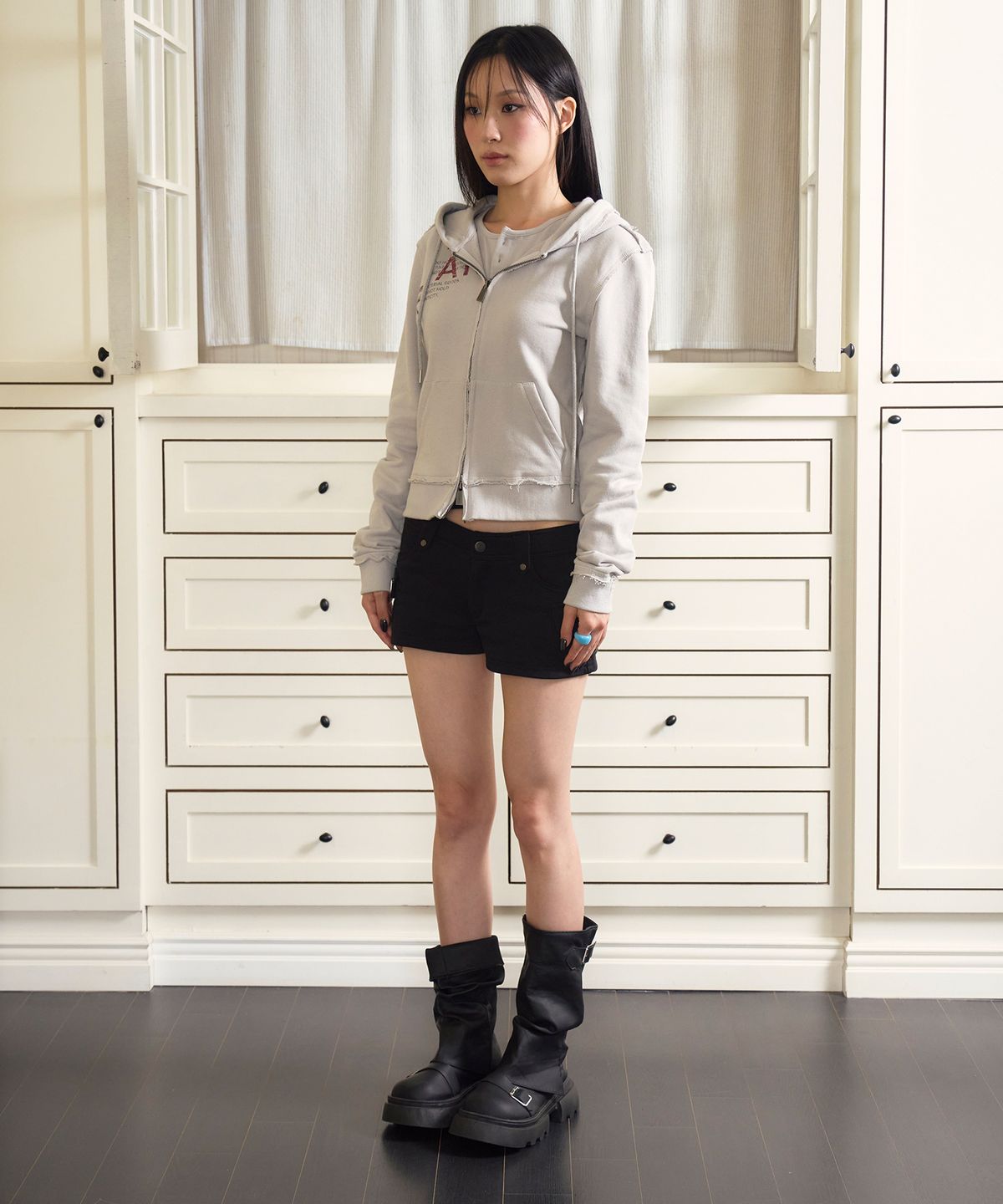 프렌다(PRENDA) ARCHIVE LETTERING HOOD ZIP UP GRAY