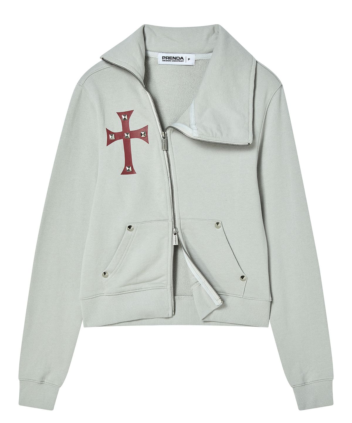 프렌다(PRENDA) STUD CROSS ZIP UP GRAY