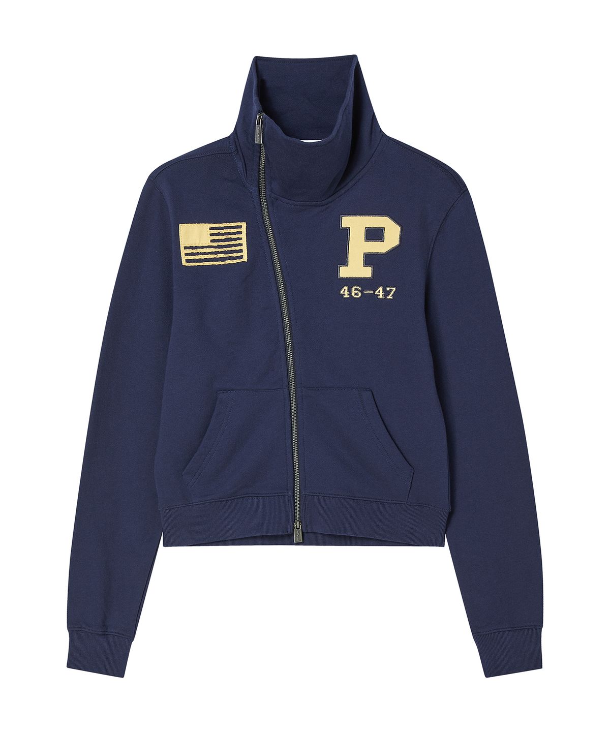 프렌다(PRENDA) VINTAGE FLAG ASYM ZIP UP NAVY