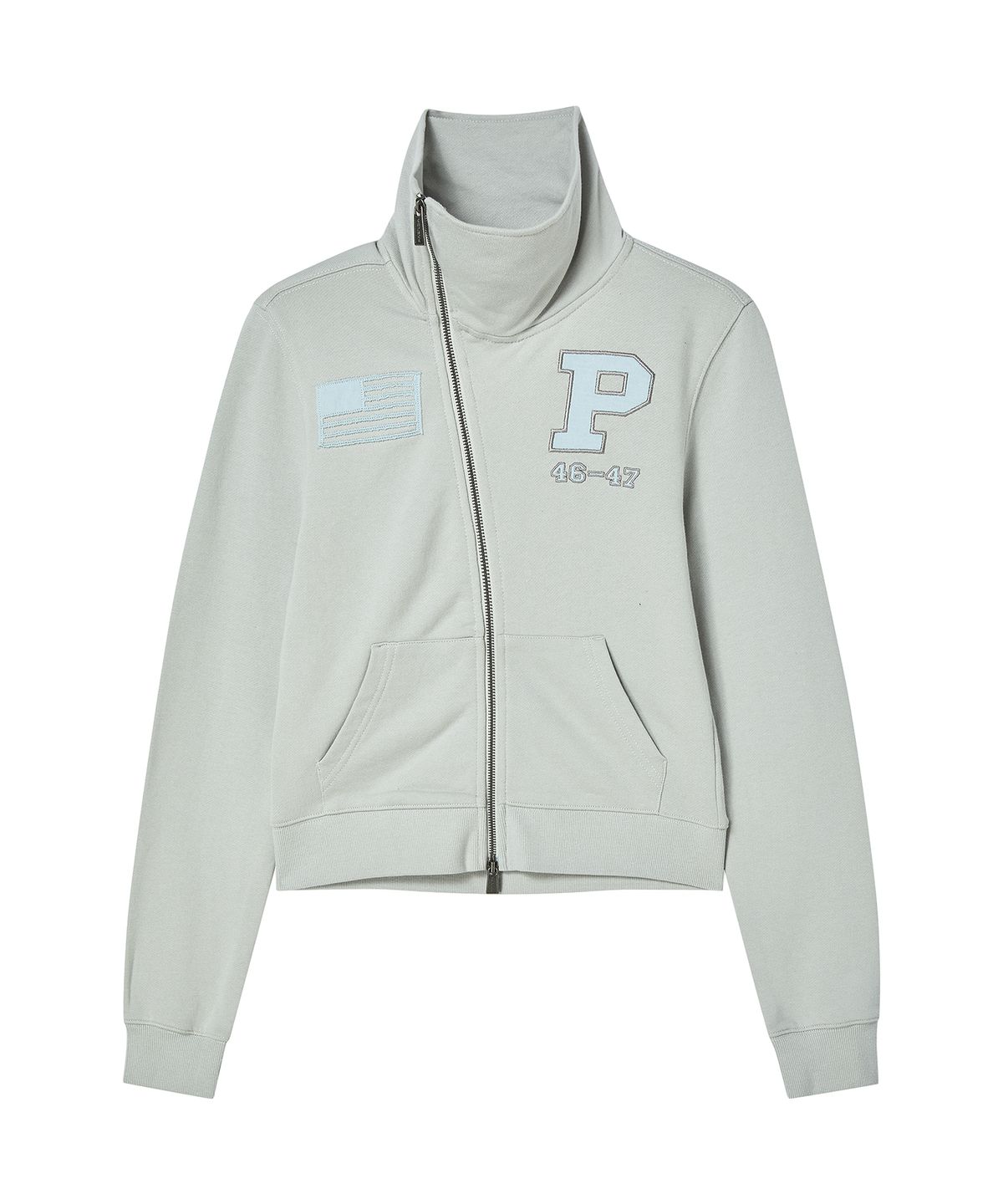 프렌다(PRENDA) VINTAGE FLAG ASYM ZIP UP GRAY