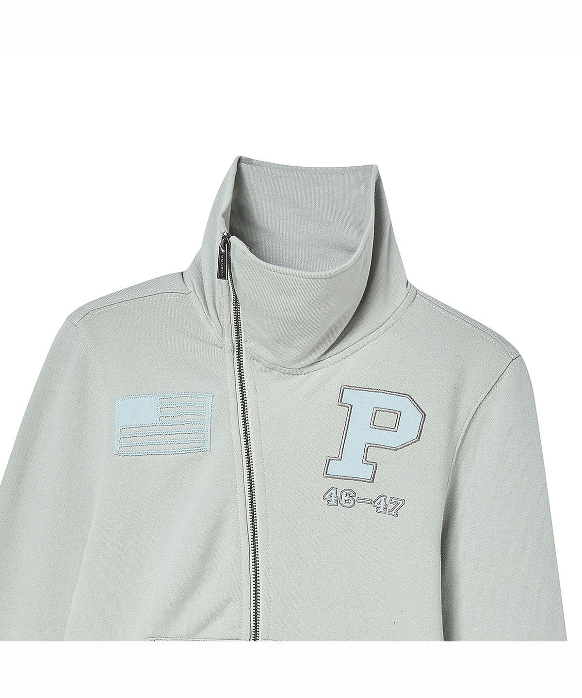 프렌다(PRENDA) VINTAGE FLAG ASYM ZIP UP GRAY