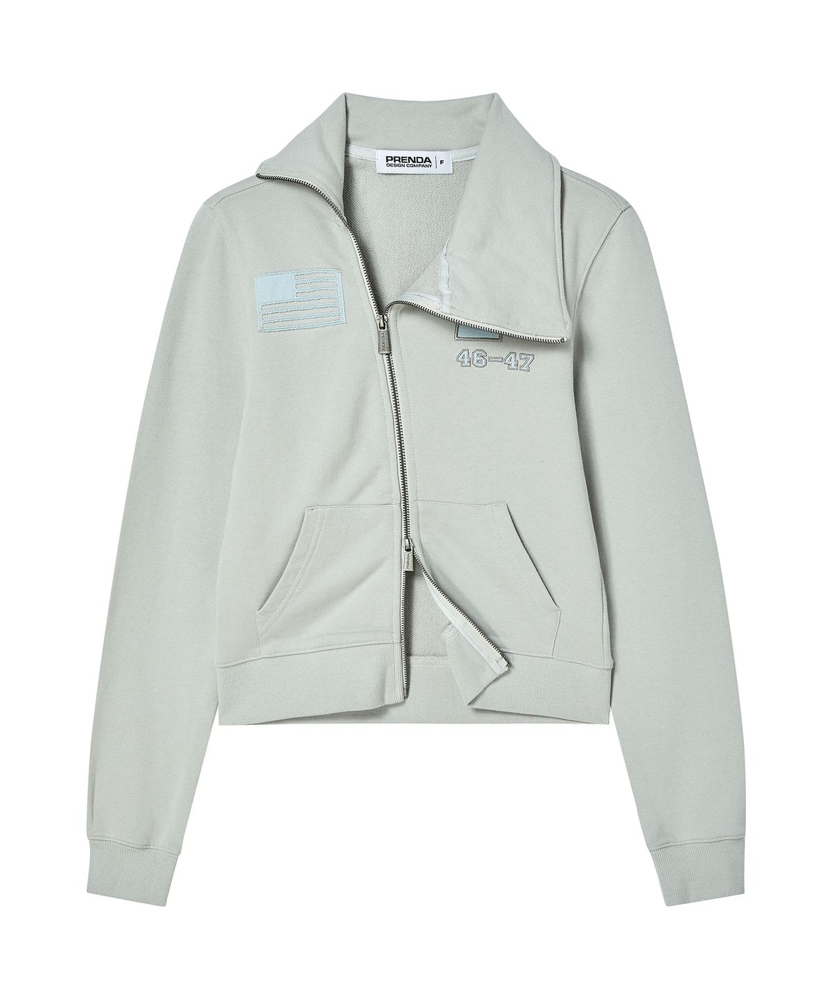 프렌다(PRENDA) VINTAGE FLAG ASYM ZIP UP GRAY