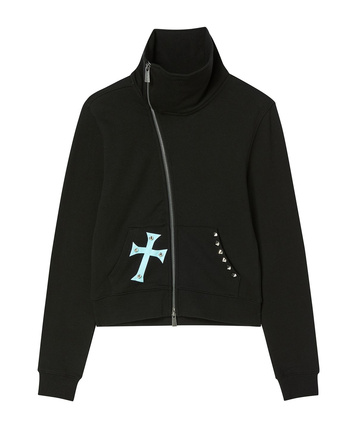 프렌다(PRENDA) CROSS ASYM HIGH NECK ZIP UP BLACK
