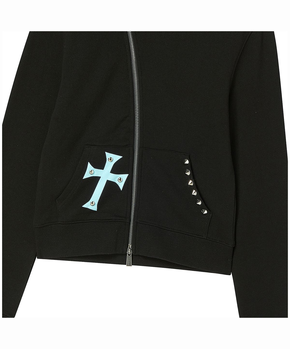 프렌다(PRENDA) CROSS ASYM HIGH NECK ZIP UP BLACK